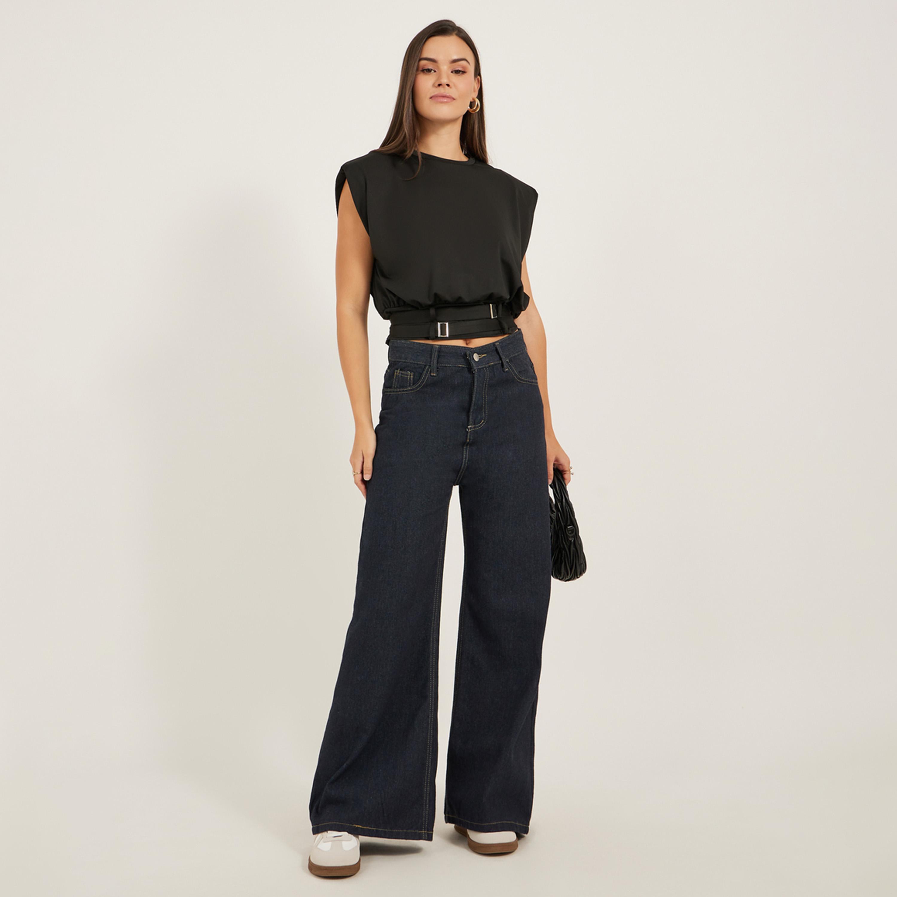 Styli Padded Shoulder Belted Cropped Sleeveless Boxy T-Shirt-women-clothing-tshirts-image-2