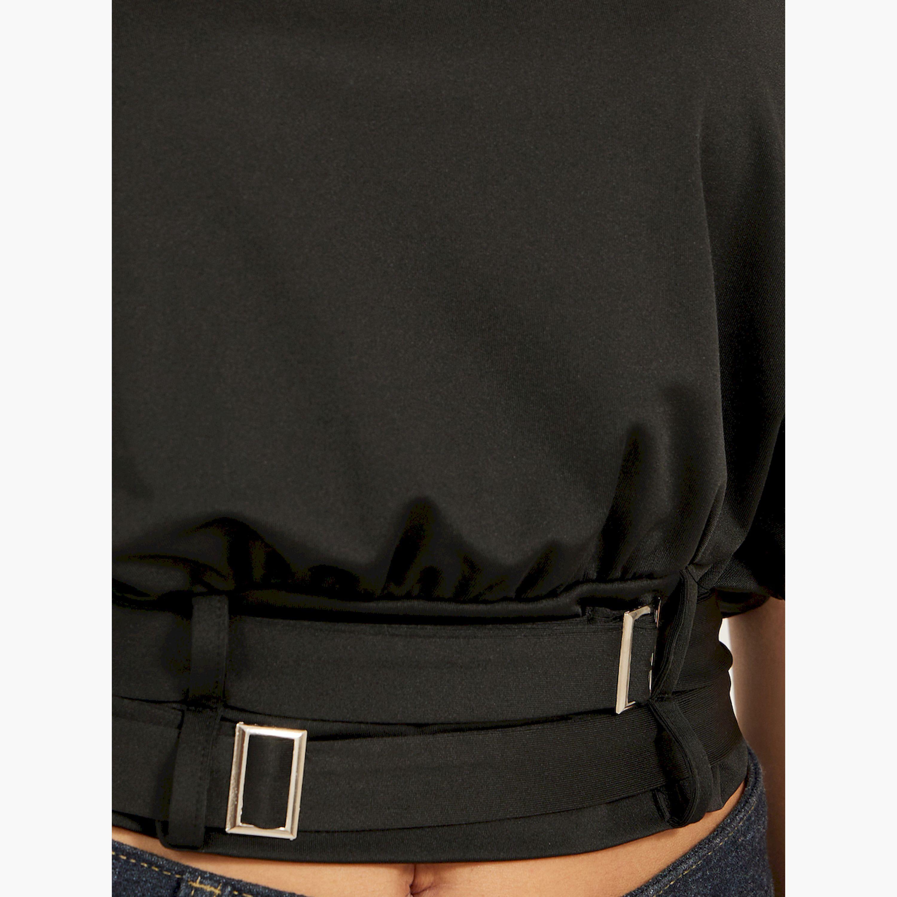 ستايلي - تي شيرت مربع قصير بدون أكمام بحزام وأكتاف مبطنة-women-clothing-tshirts-image-3