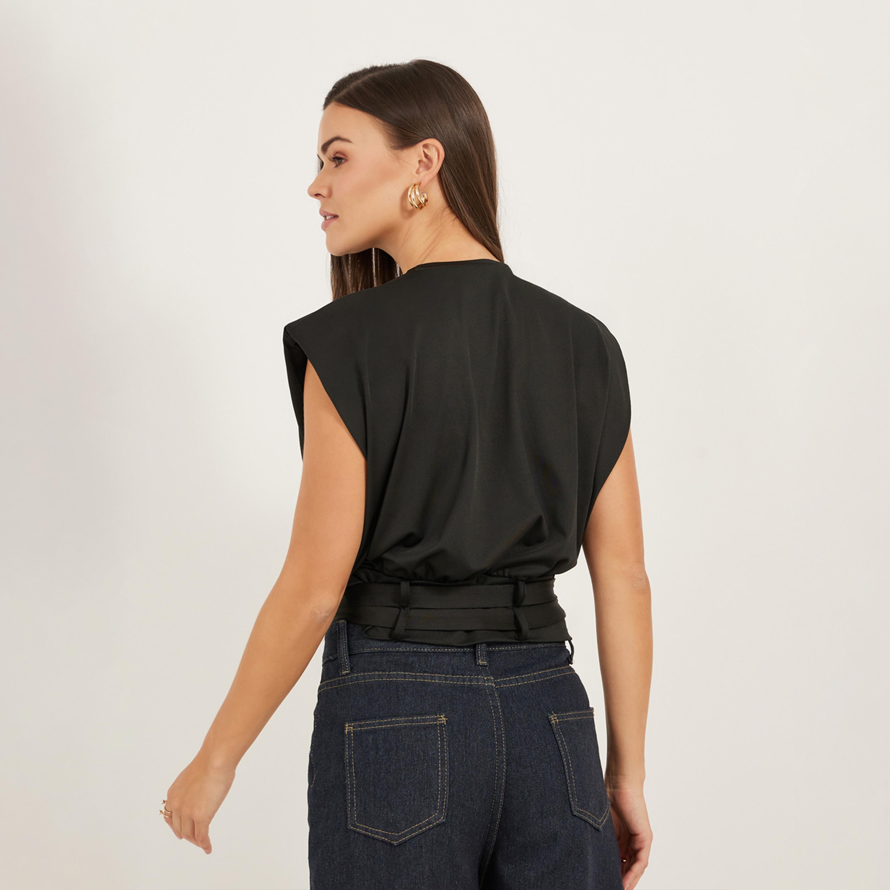 ستايلي - تي شيرت مربع قصير بدون أكمام بحزام وأكتاف مبطنة-women-clothing-tshirts-image-4