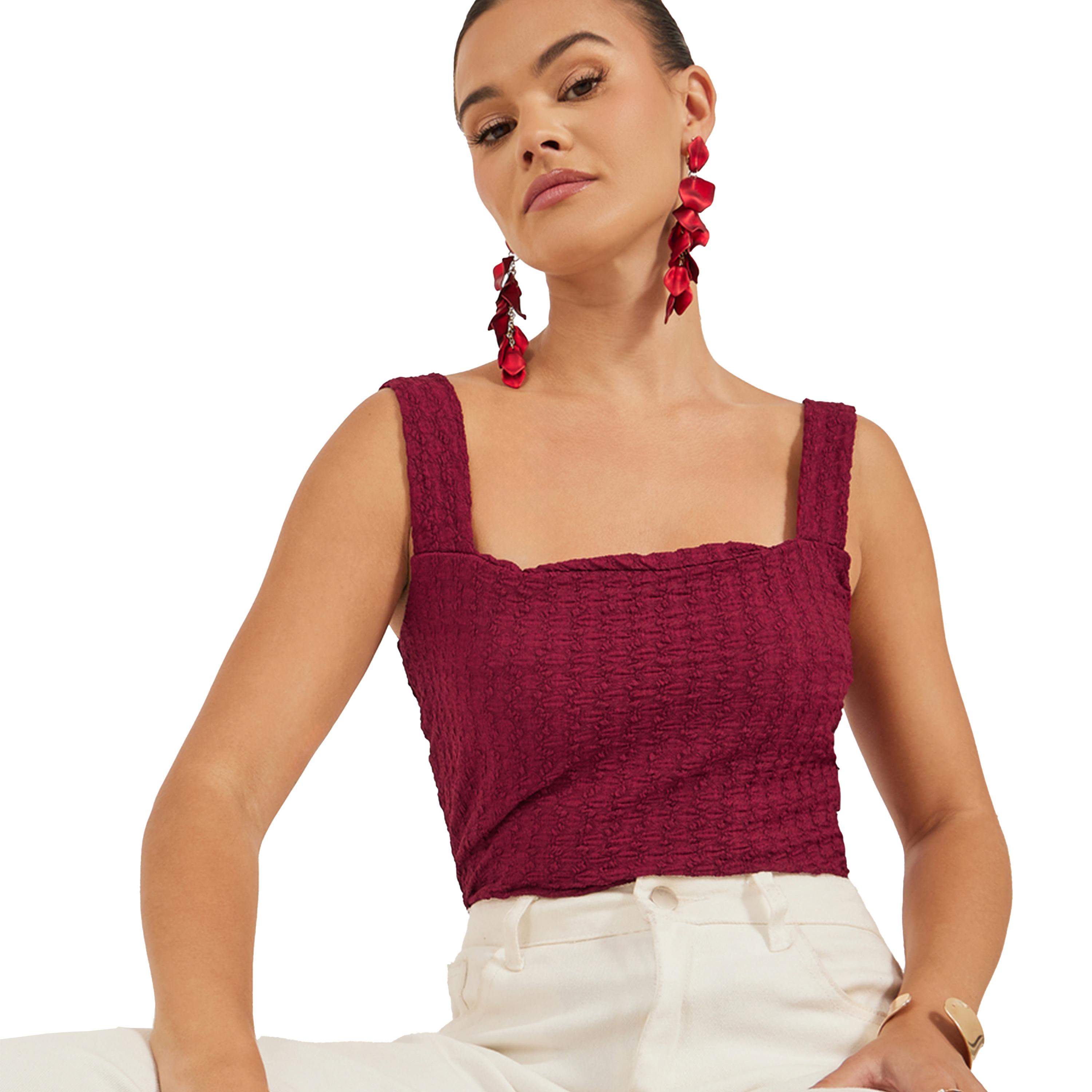 Styli Textured Square Neck Fitted Strappy Top-women-clothing-tshirts-image-1