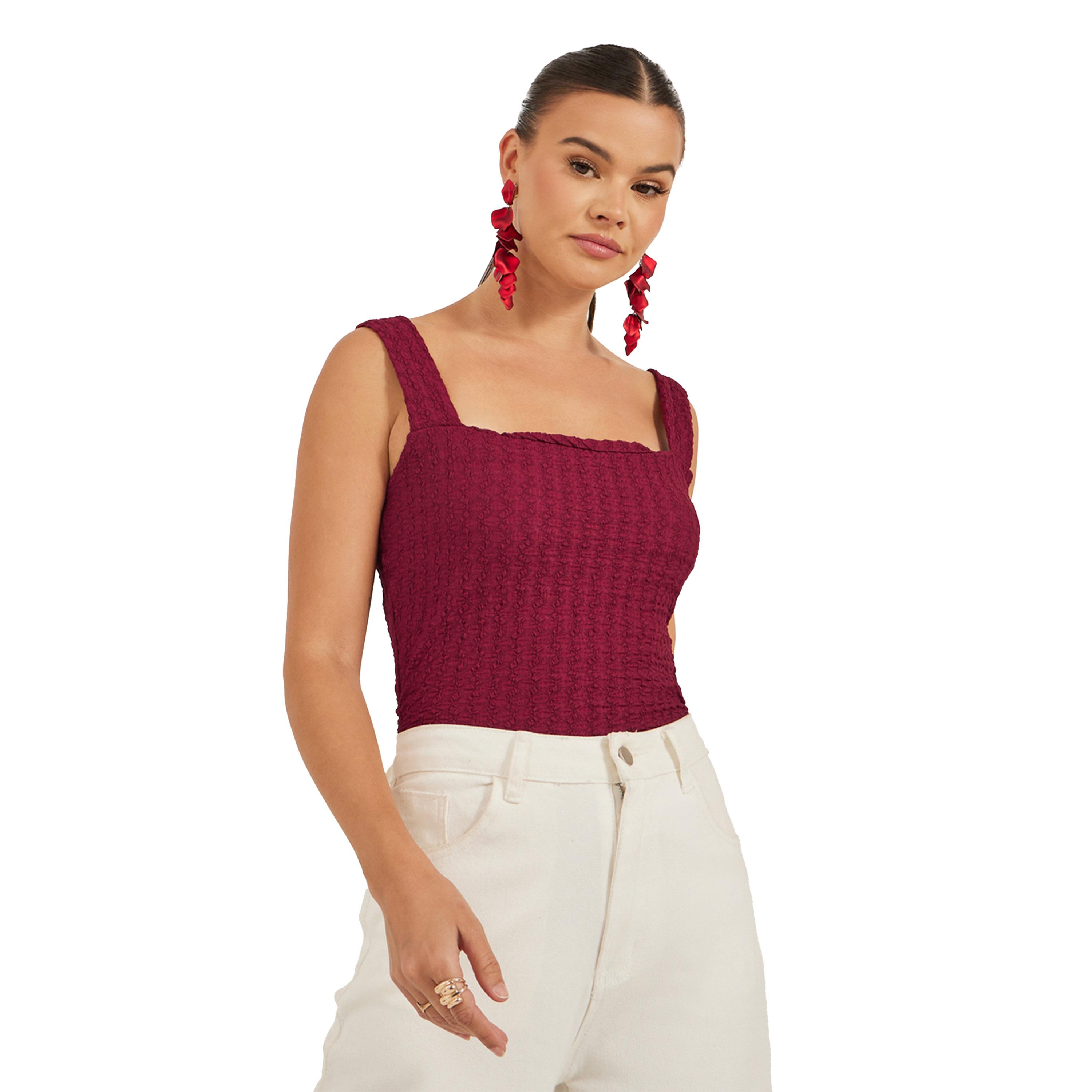 Styli Textured Square Neck Fitted Strappy Top-women-clothing-tshirts-image-5