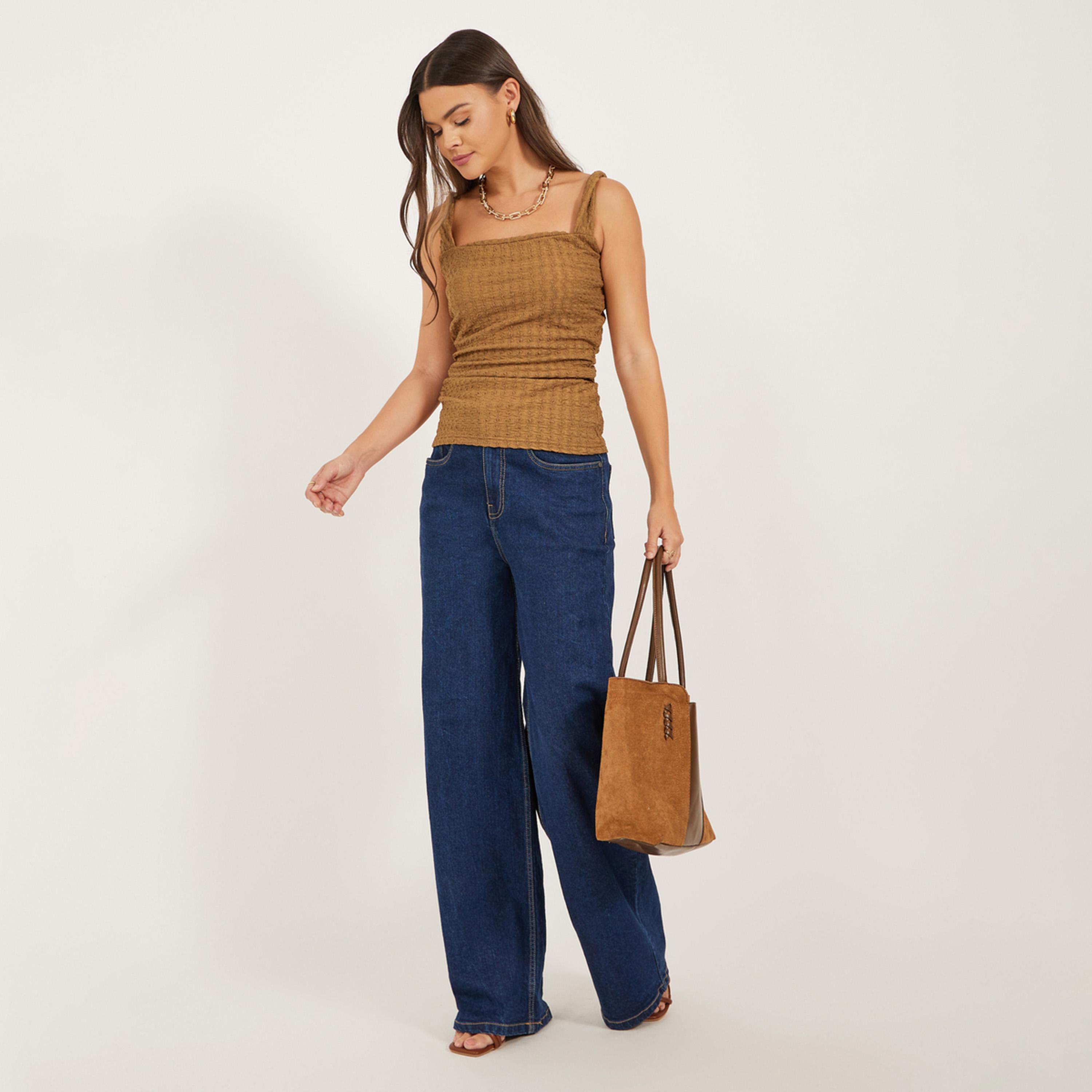 Styli Textured Ruched Strappy Fitted Tank T-Shirt-women-clothing-tshirts-image-2
