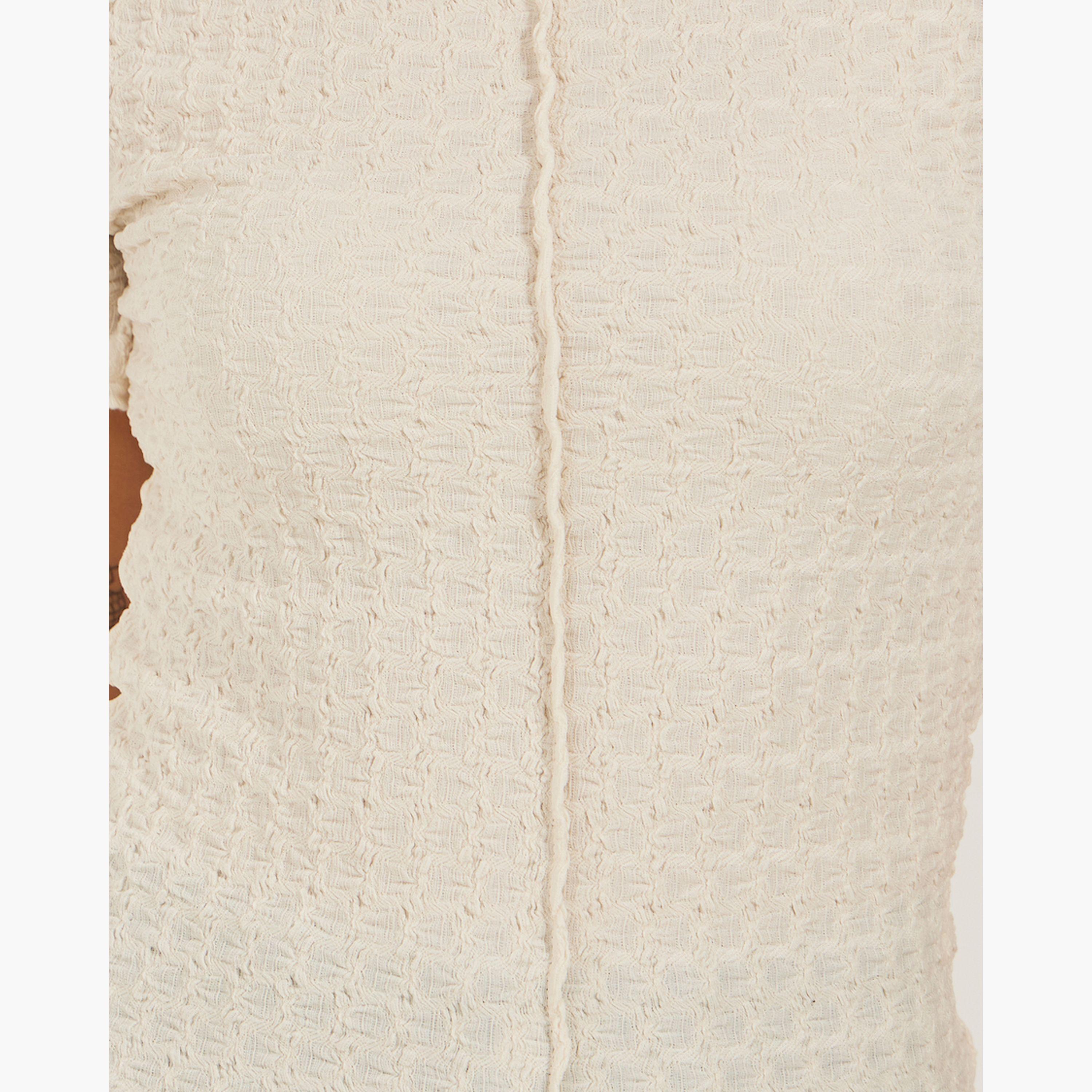 Styli Textured High Neck Fitted T-Shirt with Lettuce Edge-women-clothing-tshirts-image-4