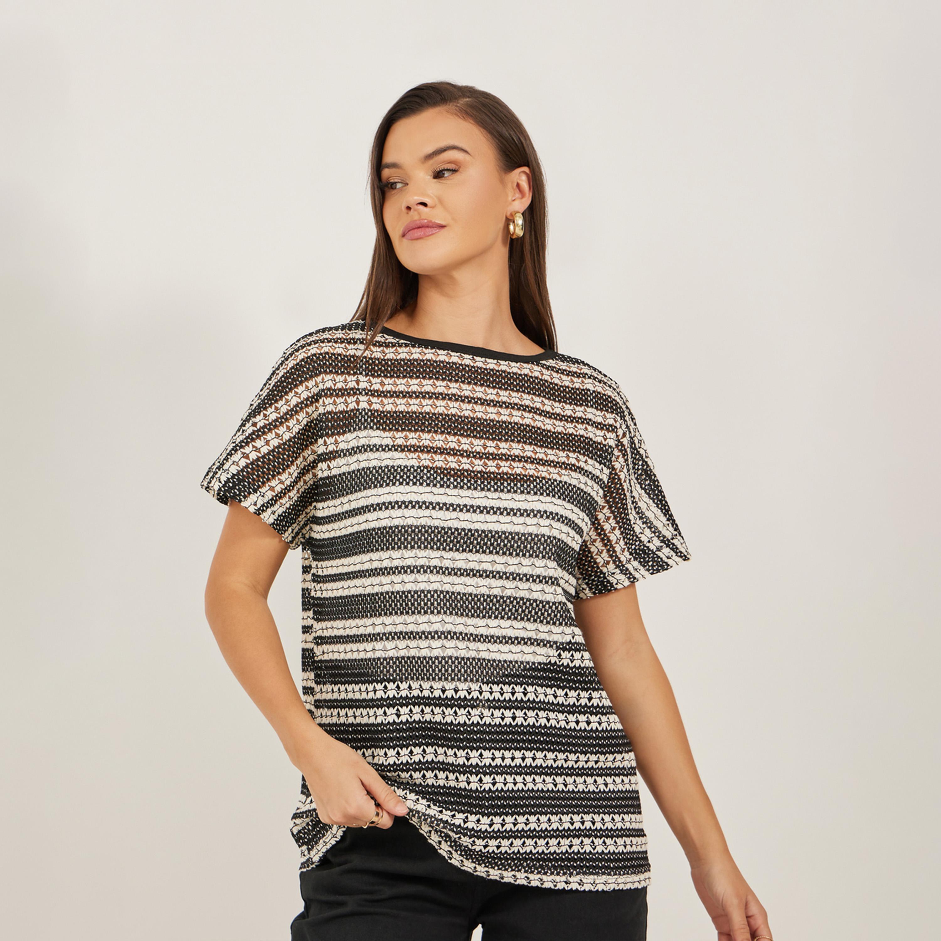 Styli Self Design Boatneck Neck Boxy T-Shirt-women-clothing-tshirts-image-3