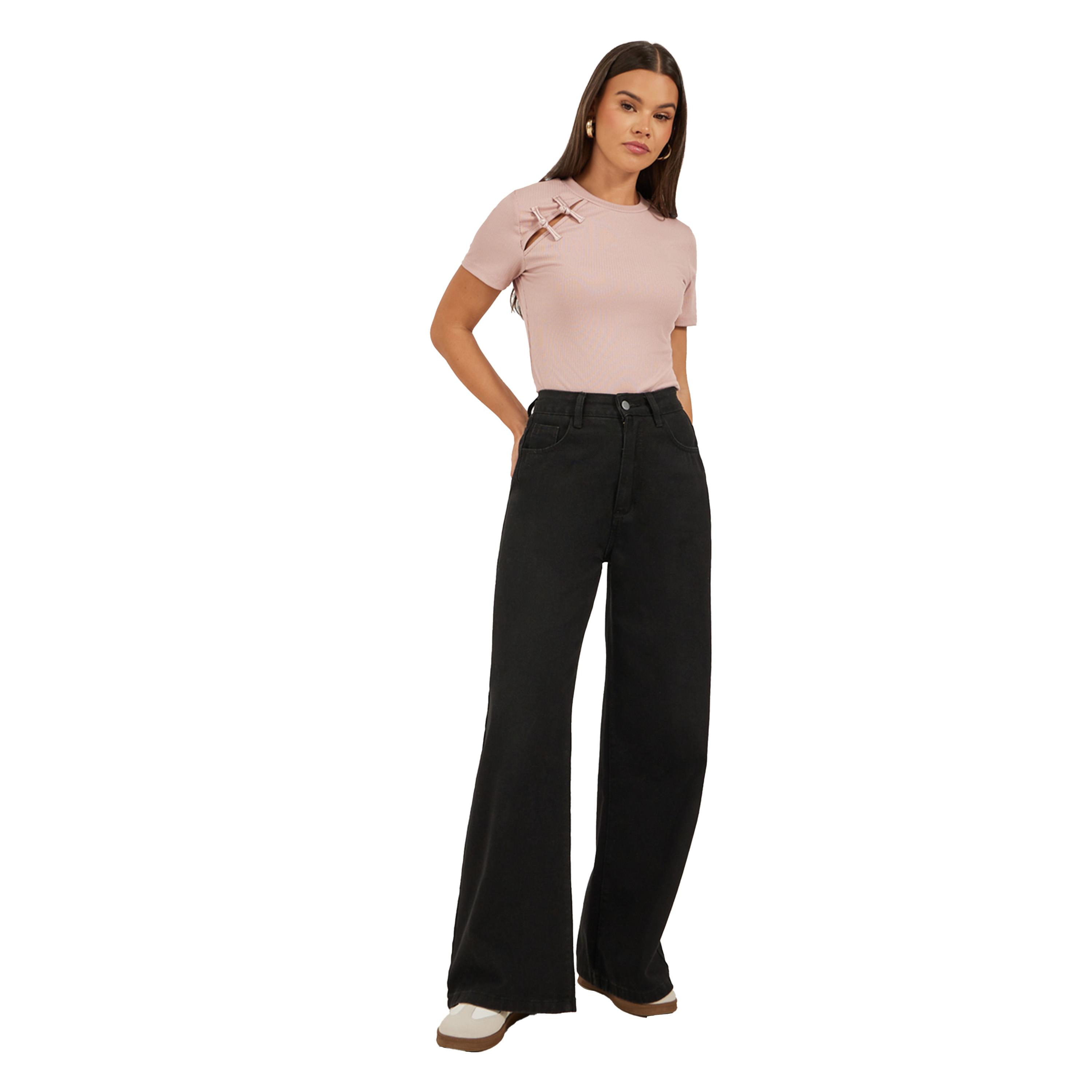 ستايلي -  تي شيرت برقبة دائرية وتفاصيل فيونكة-women-clothing-tshirts-image-2