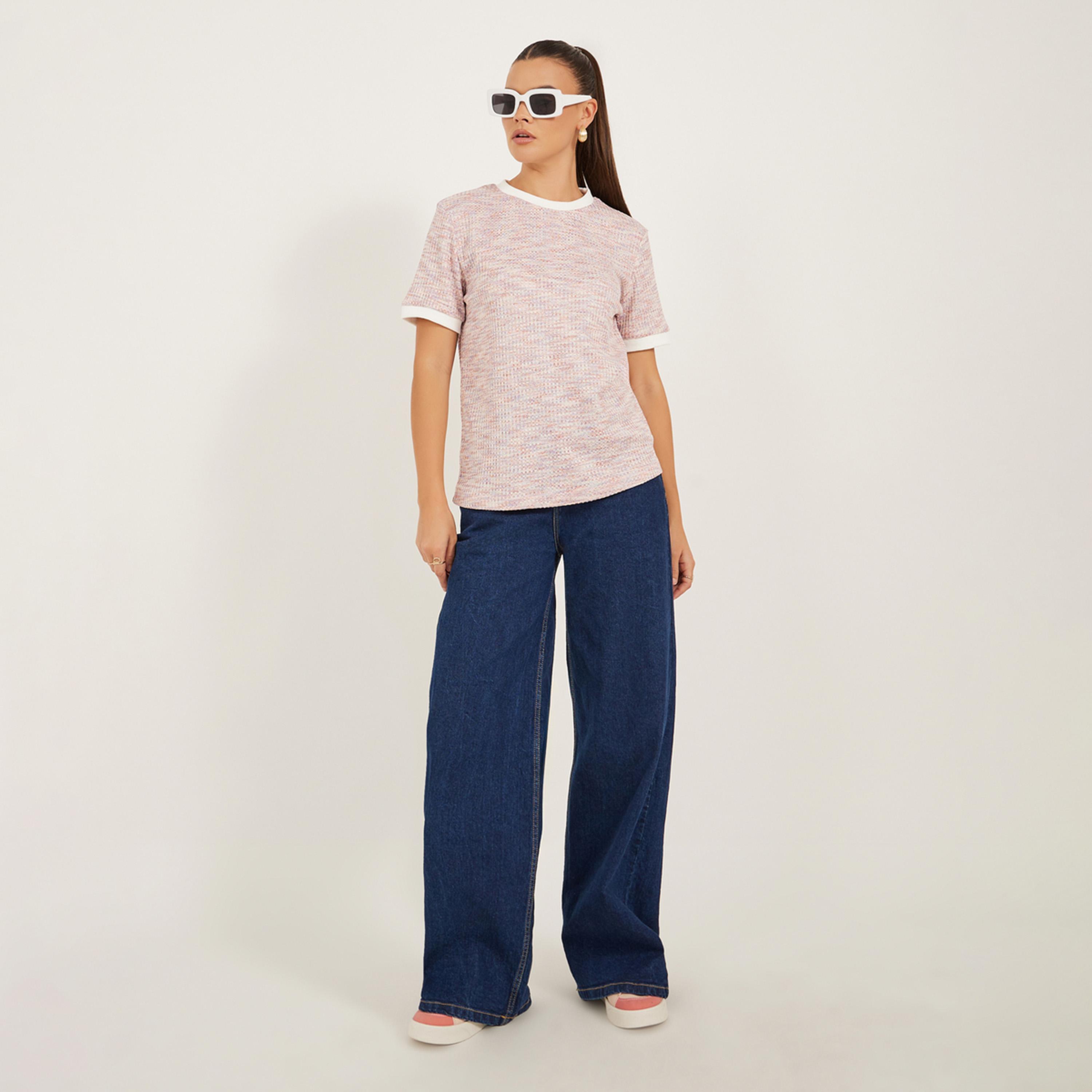 Styli Tweed Look Short Sleeve Regular Fit T-Shirt-women-clothing-tshirts-image-2