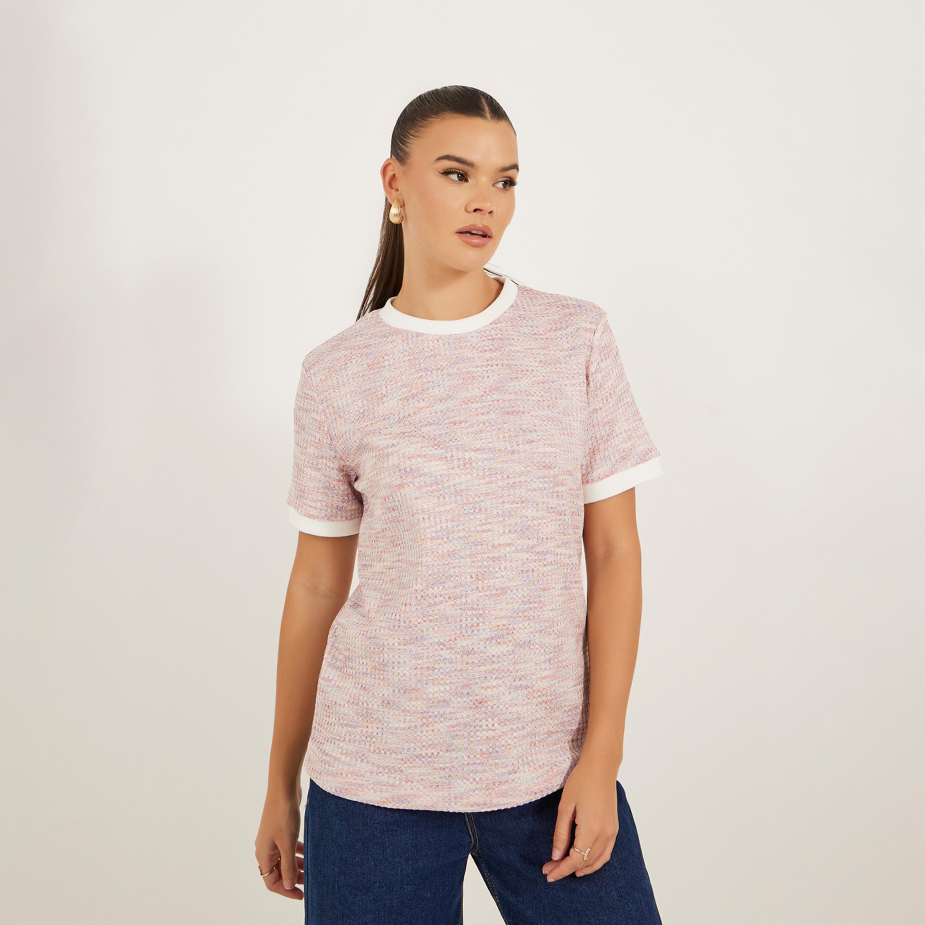Styli Tweed Look Short Sleeve Regular Fit T-Shirt-women-clothing-tshirts-image-3