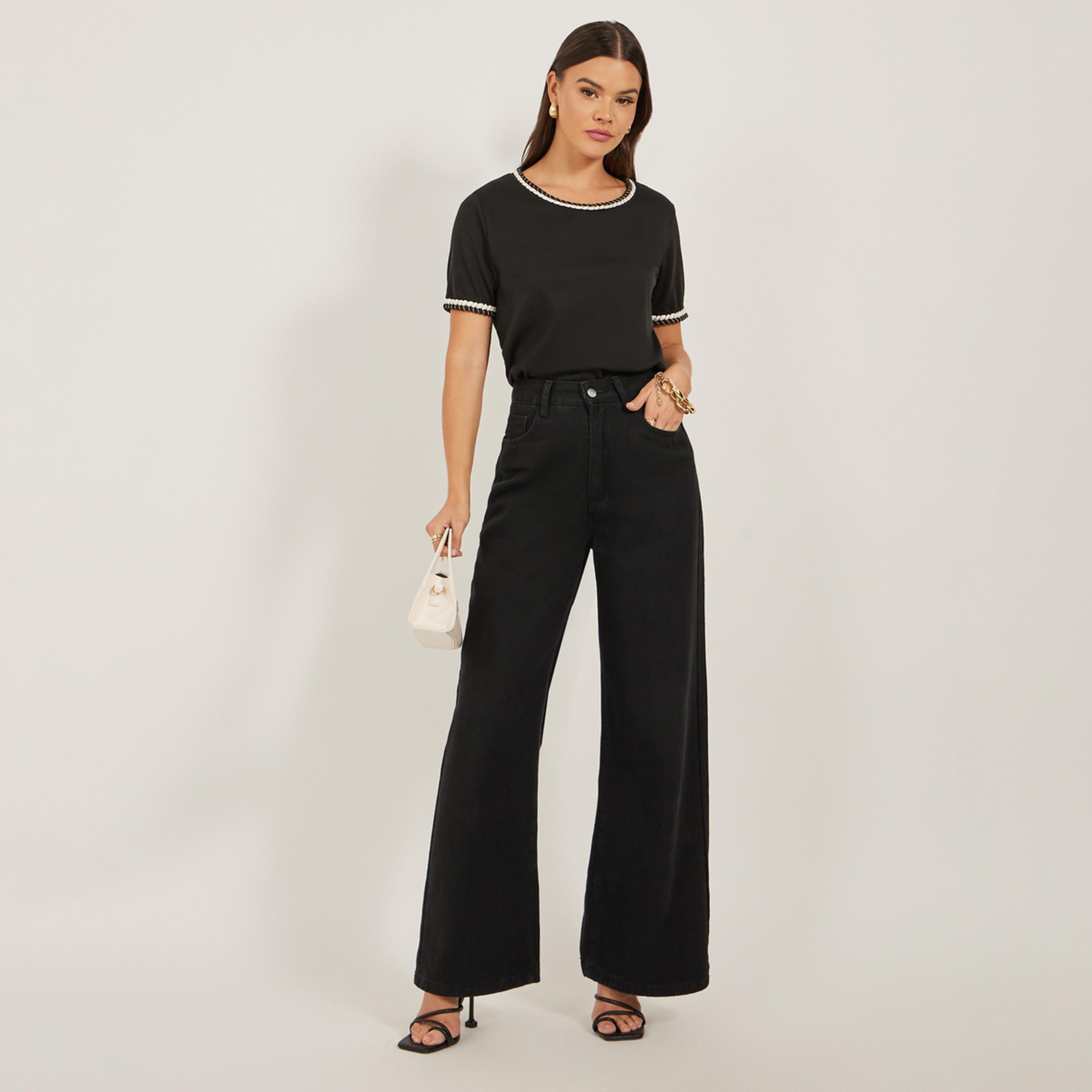 Styli Embellished Trim Round Neck Regular Fit T-Shirt-women-clothing-tshirts-image-2