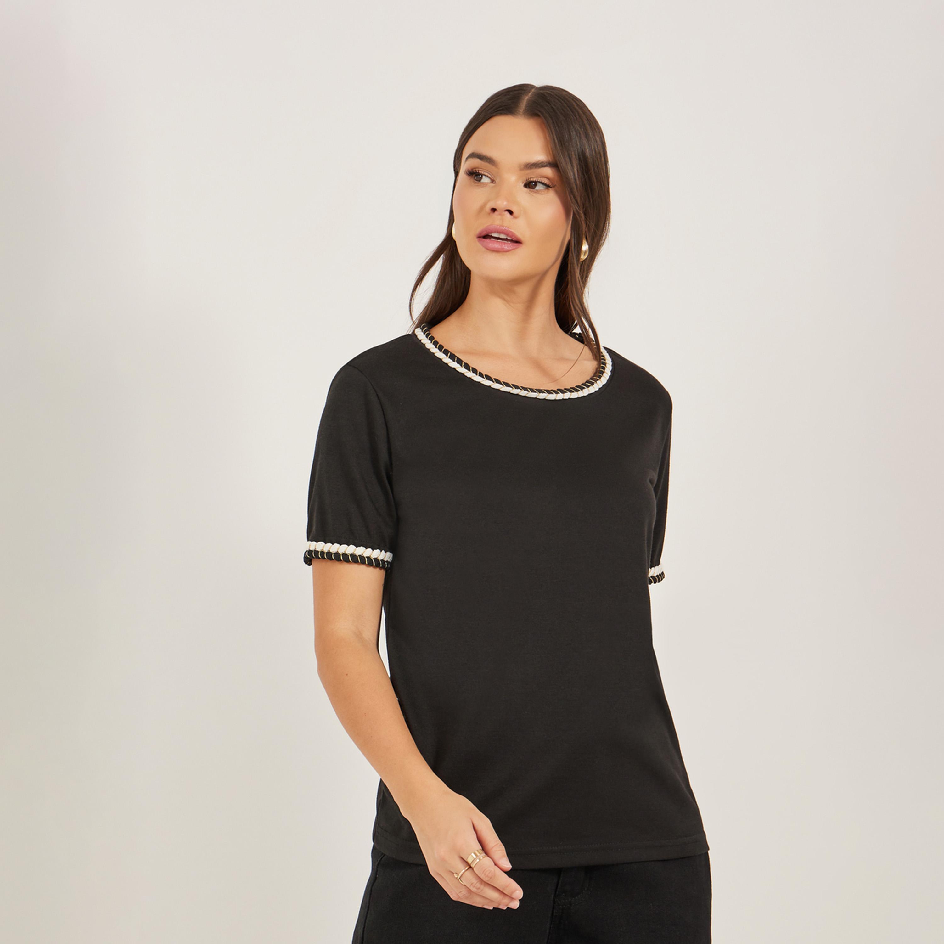 Styli Embellished Trim Round Neck Regular Fit T-Shirt-women-clothing-tshirts-image-3