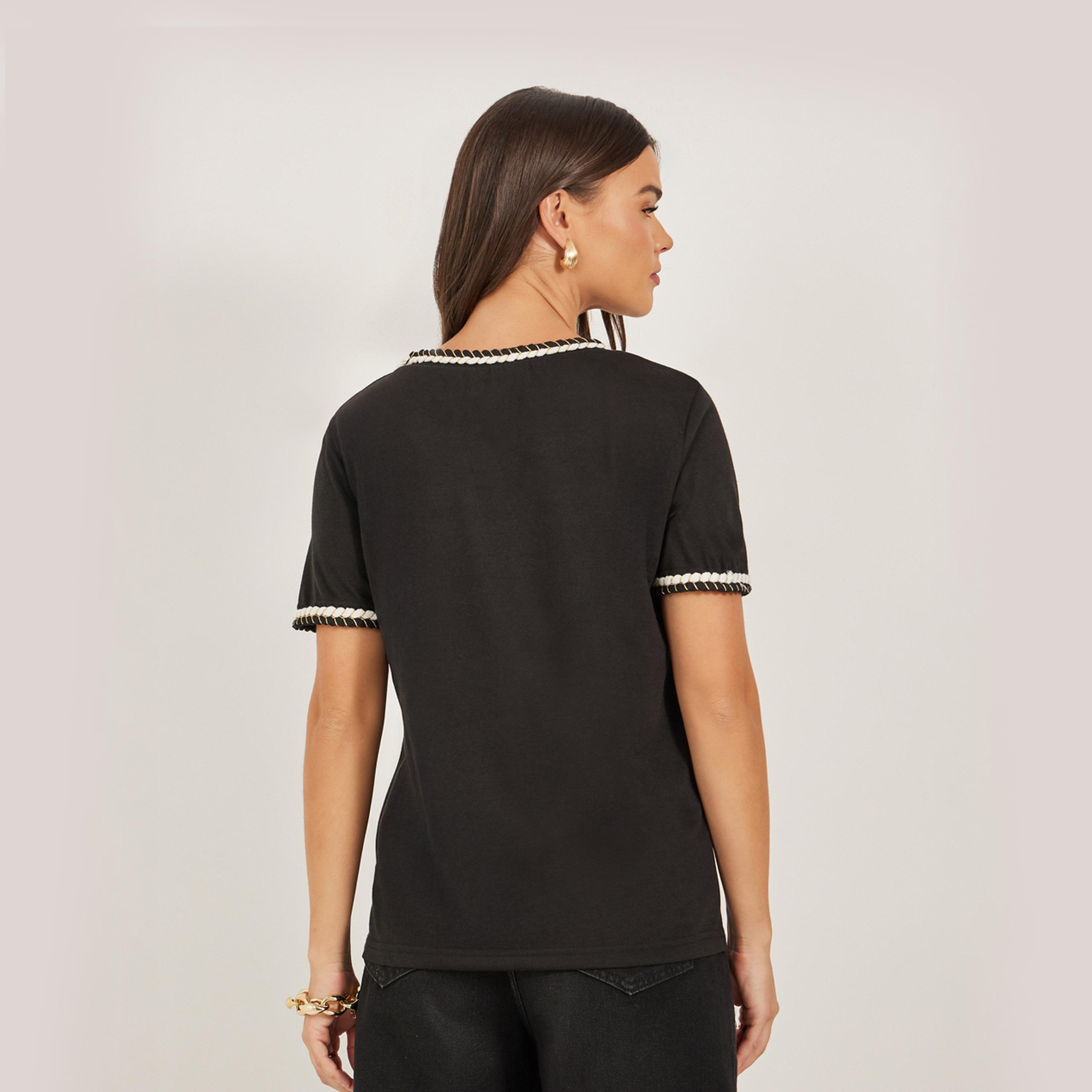 Styli Embellished Trim Round Neck Regular Fit T-Shirt-women-clothing-tshirts-image-5
