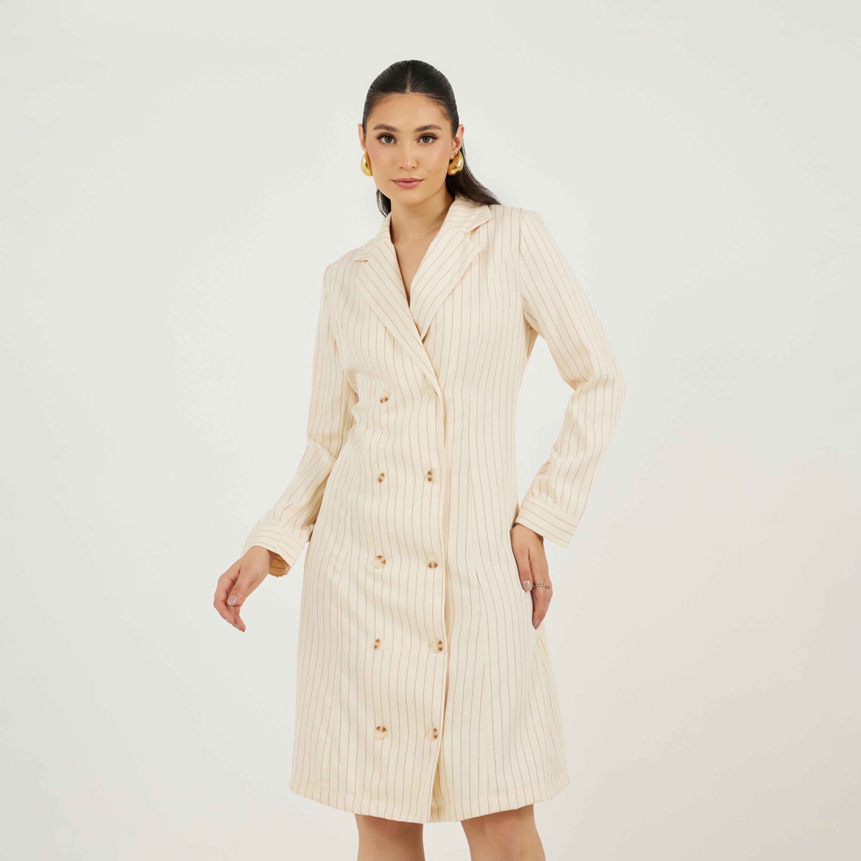 Styli Striped Double Breasted Blazer Knee Length Dress-women-clothing-dresses-image-2