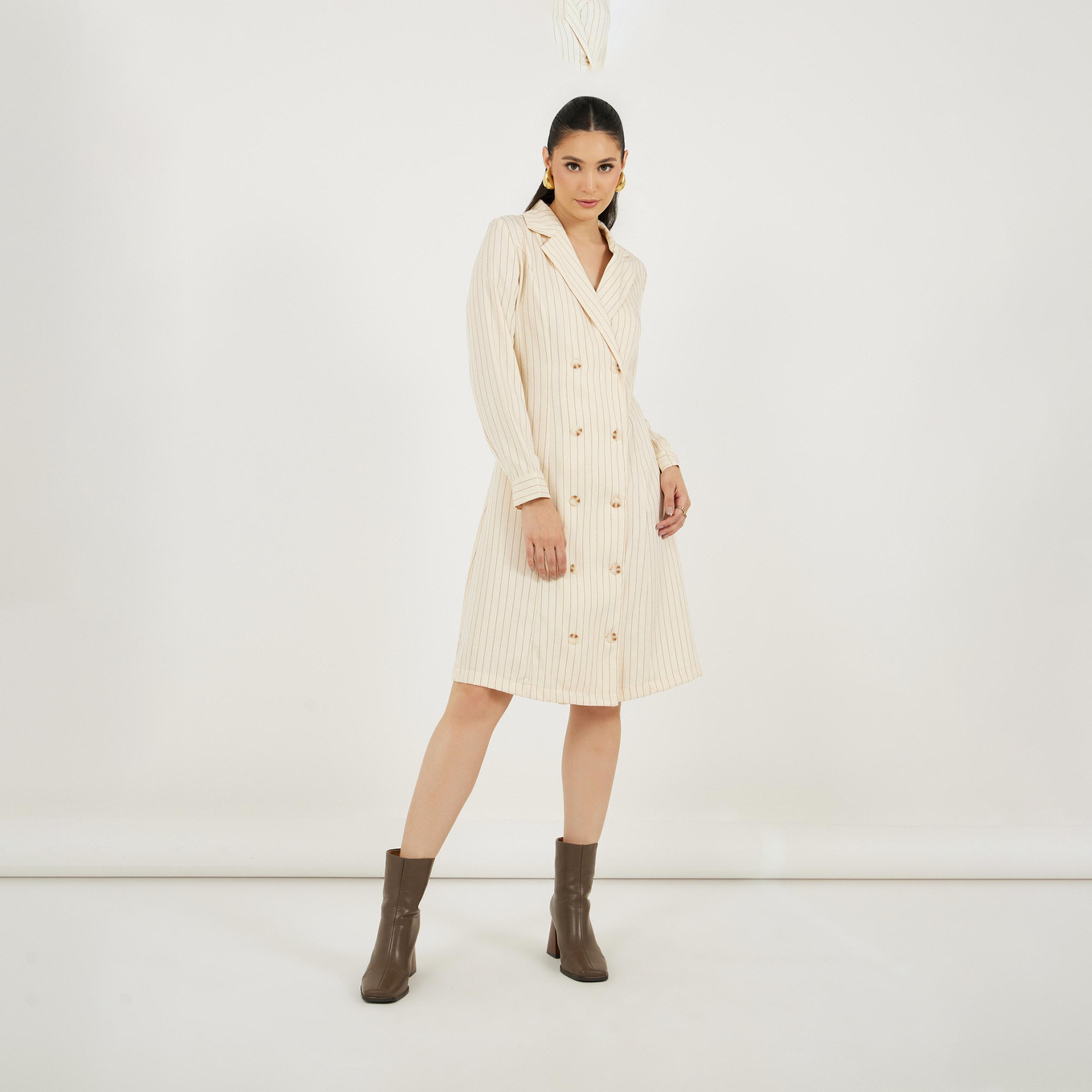 Styli Striped Double Breasted Blazer Knee Length Dress-women-clothing-dresses-image-3