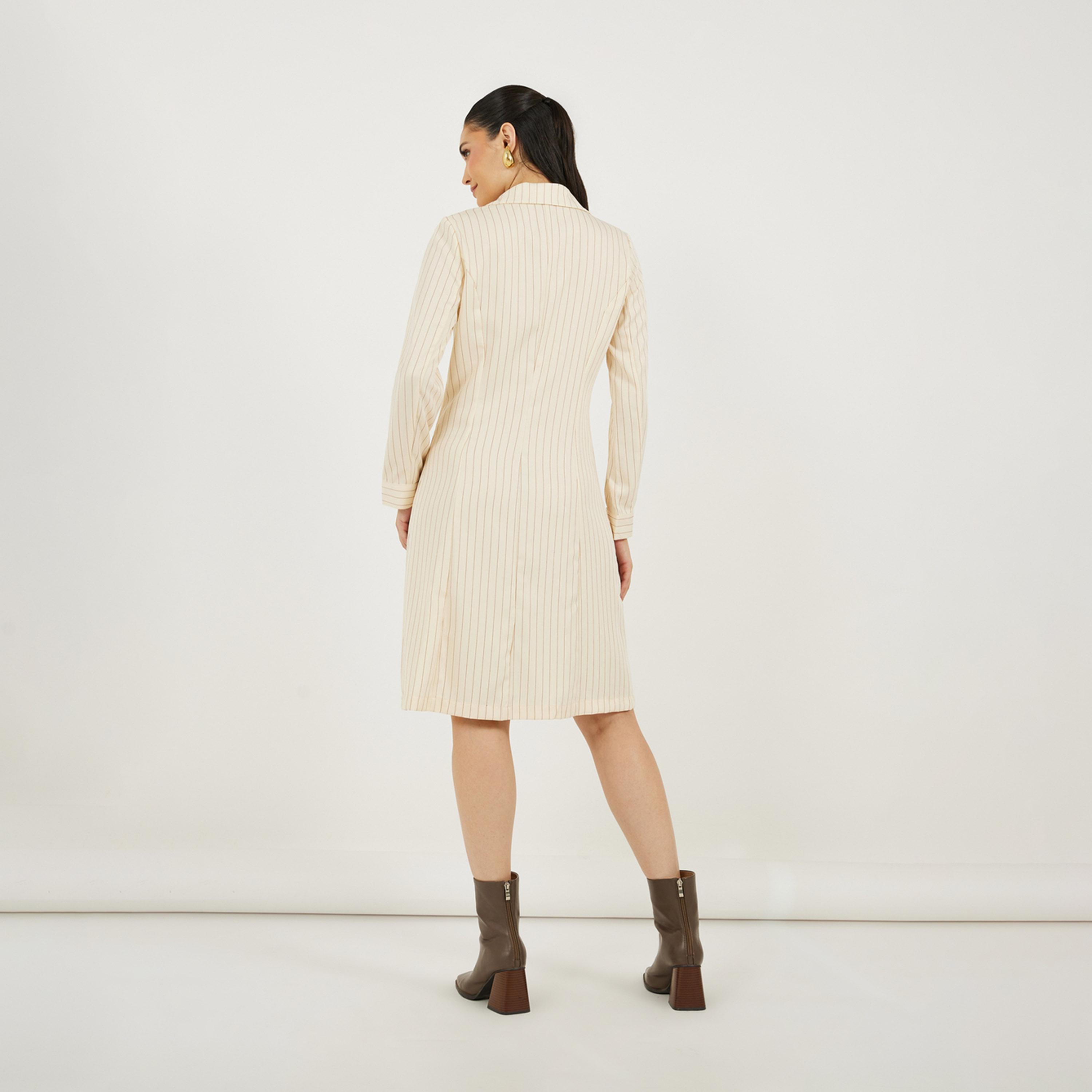 Styli Striped Double Breasted Blazer Knee Length Dress-women-clothing-dresses-image-5