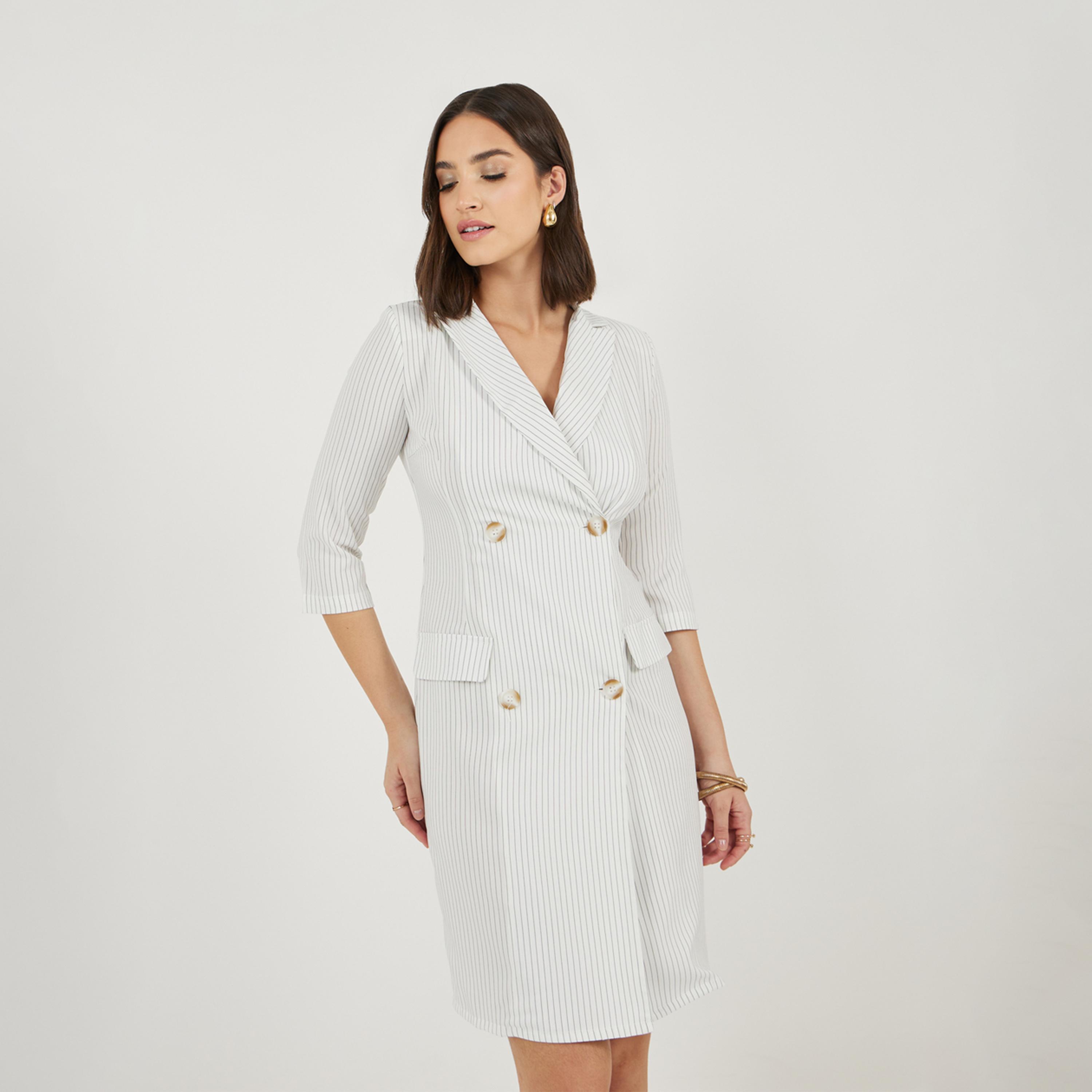 Styli Striped Double Breasted Blazer Knee Length Dress-women-clothing-dresses-image-2