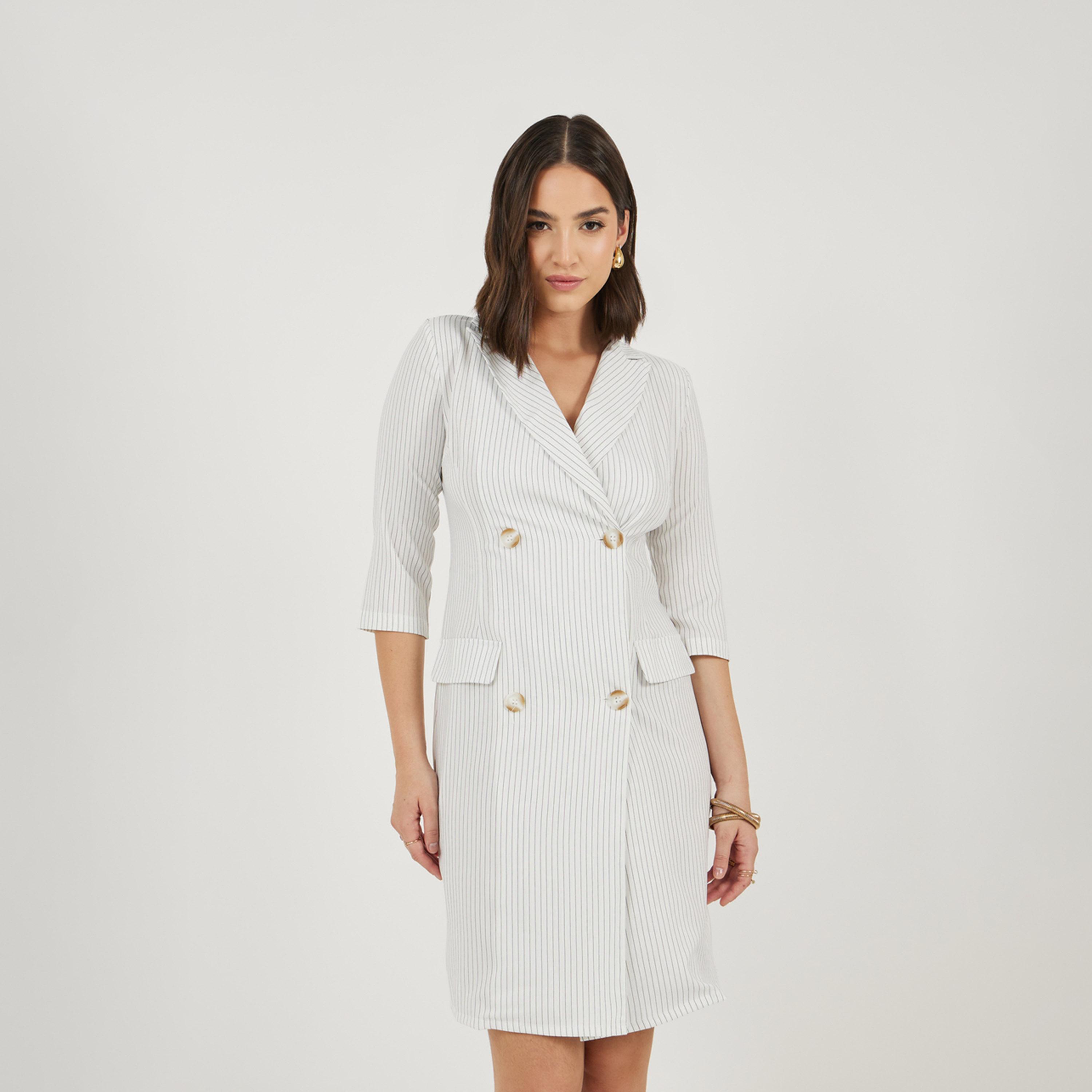 ستايلي - فستان بليزر مخطط مزدوج الأزرار بطول الركبة-women-clothing-dresses-image-5