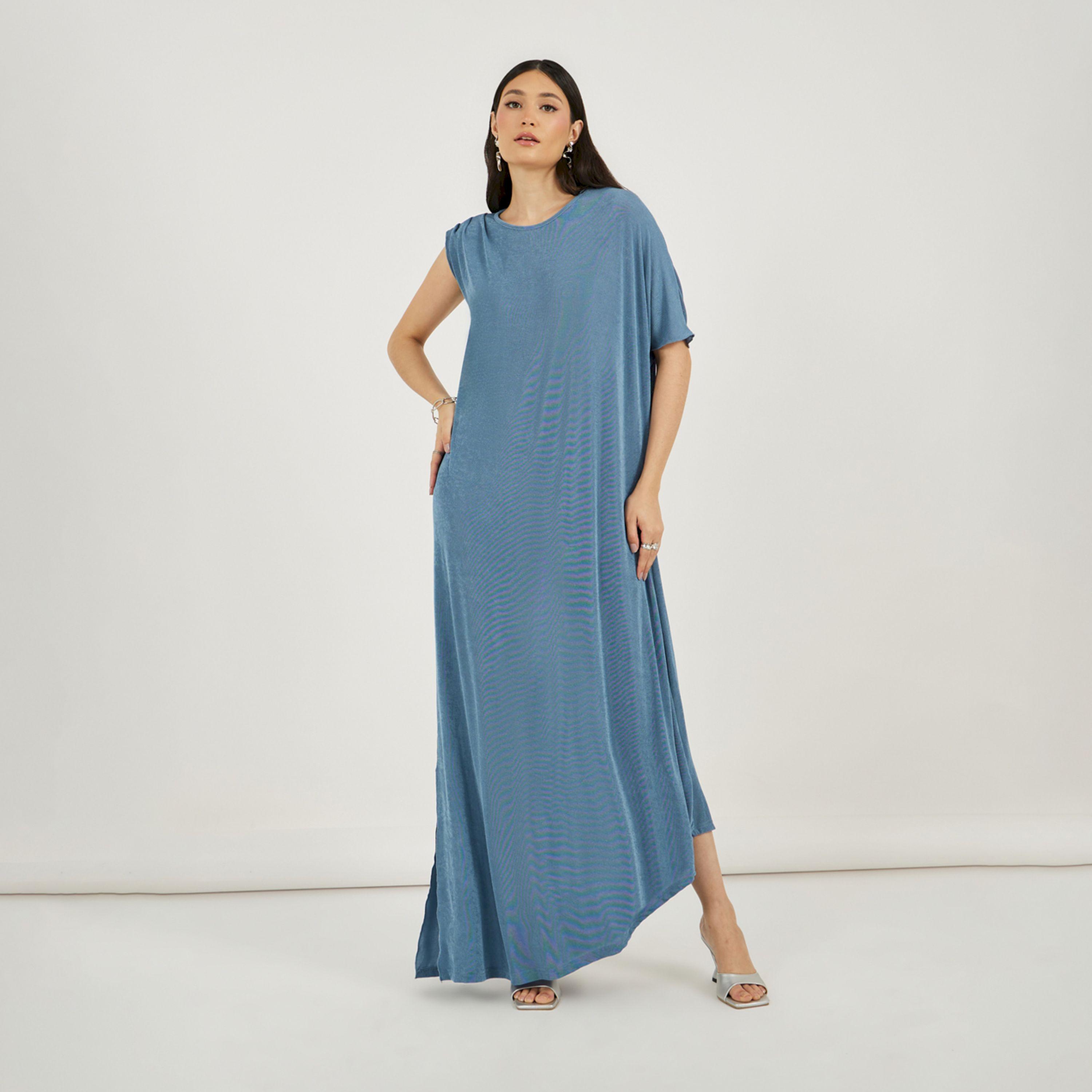 ستايلي - فستان ماكسي بفتحة جانبية وحبكة محببة-women-clothing-dresses-image-1