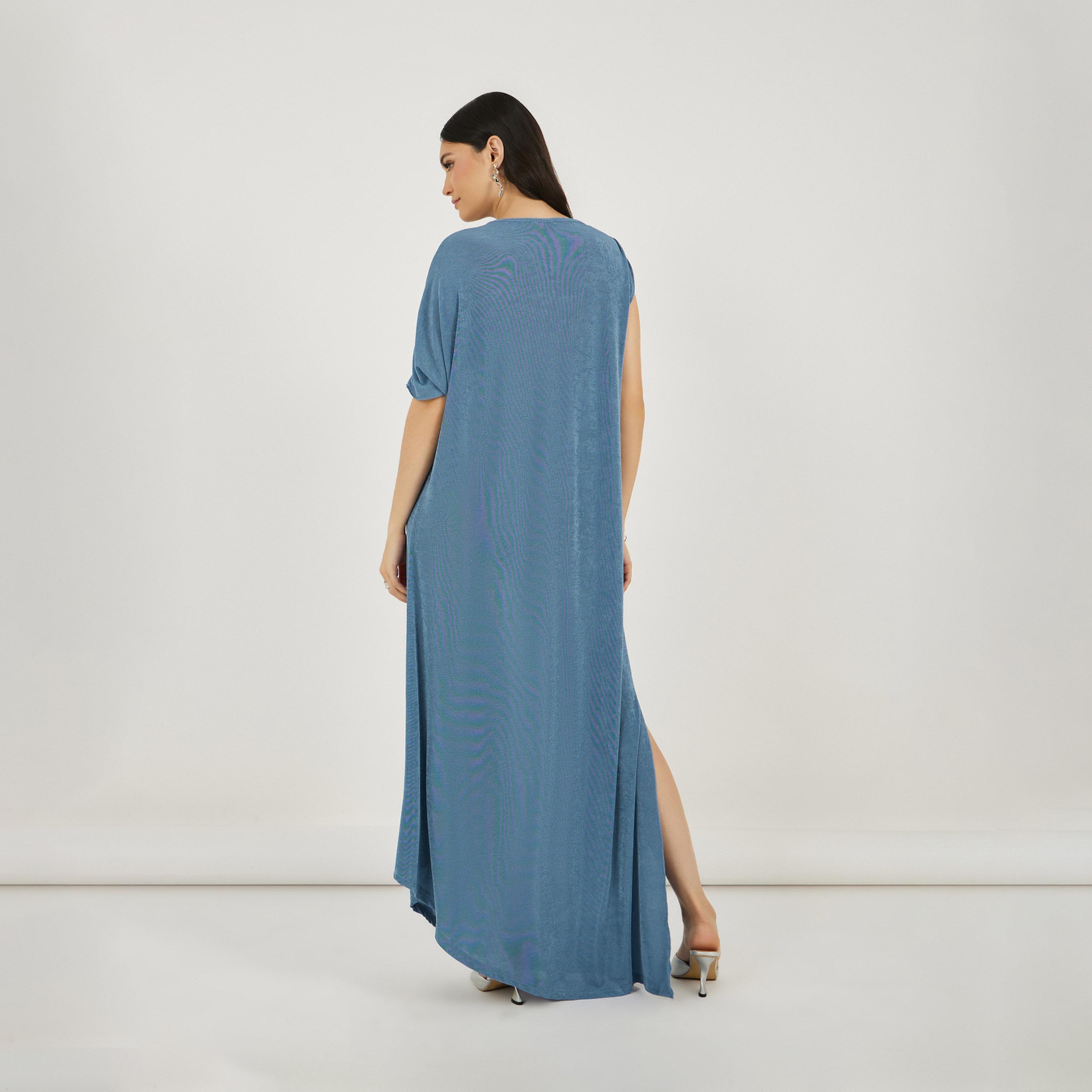 ستايلي - فستان ماكسي بفتحة جانبية وحبكة محببة-women-clothing-dresses-image-6