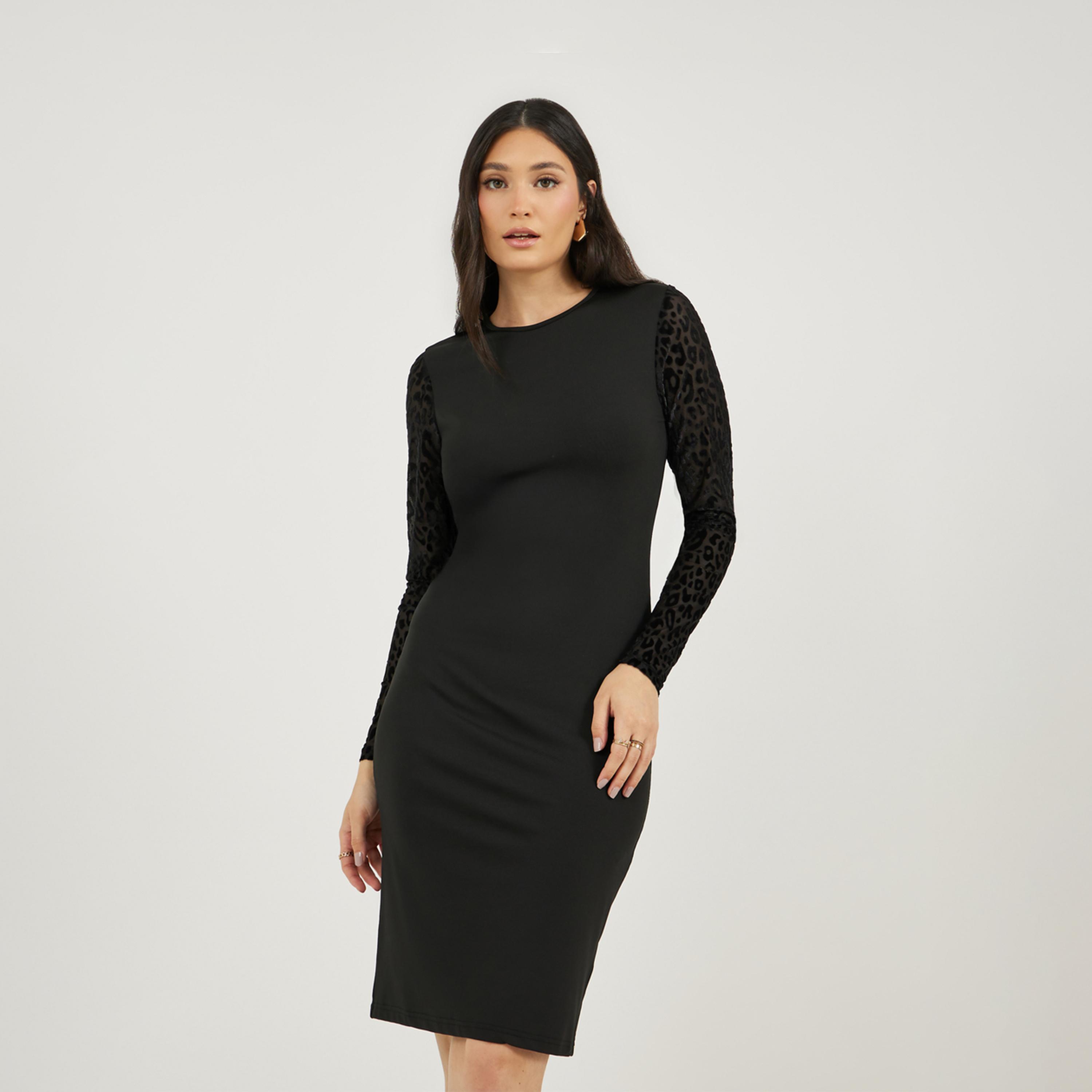 ستايلي - فستان ضيق بطول الركبة وطبعة جلد الفهد-women-clothing-dresses-image-2