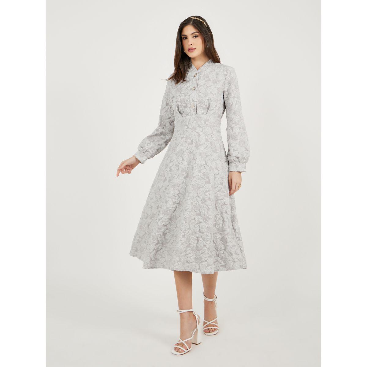 Styli Jacquard Long Sleeves A-Line Midi Dress-women-clothing-dresses-image-1