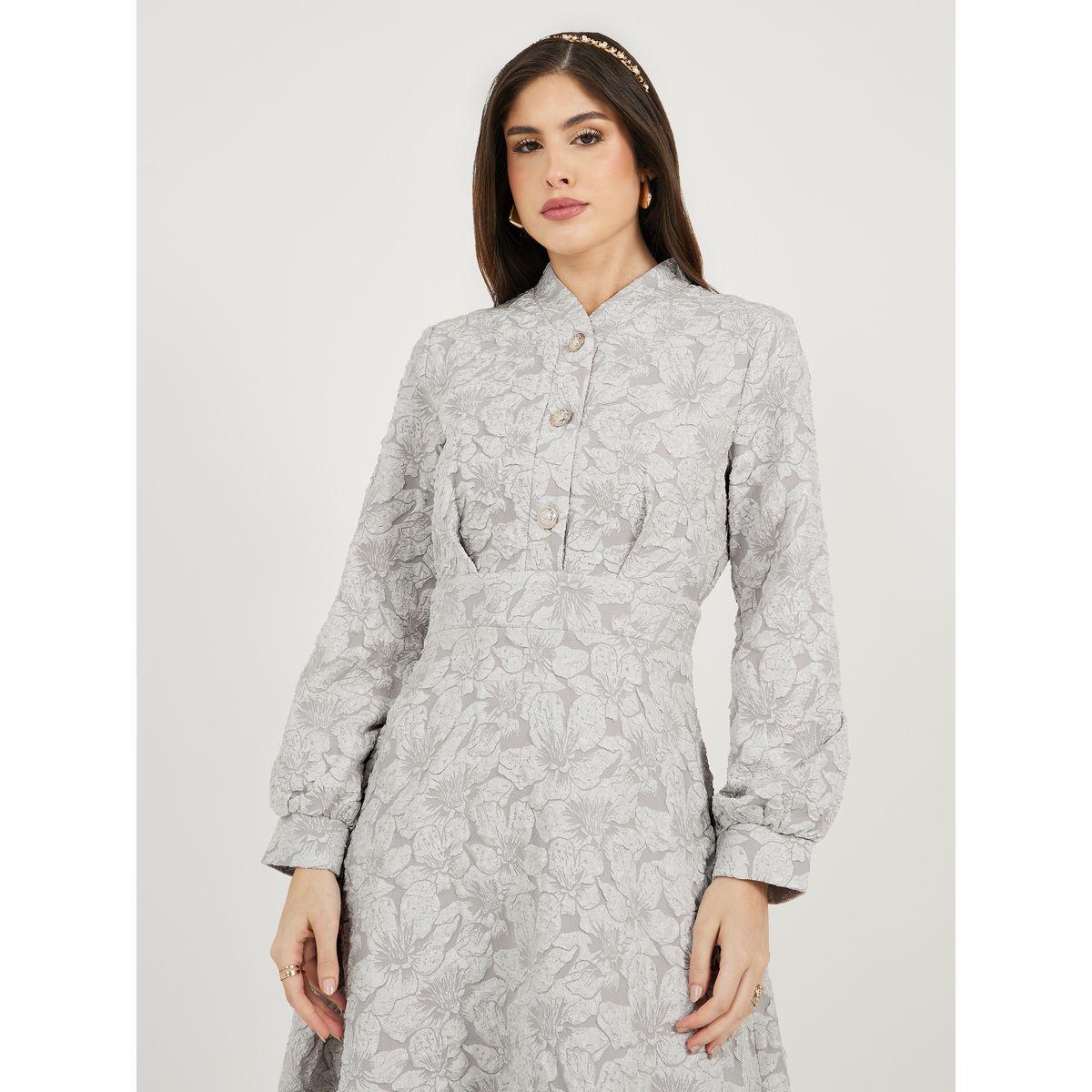 Styli Jacquard Long Sleeves A-Line Midi Dress-women-clothing-dresses-image-2