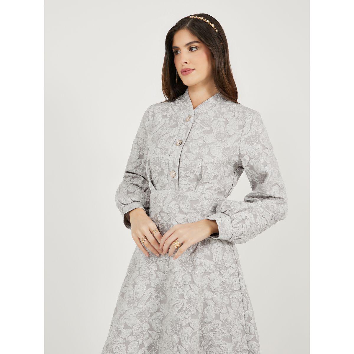 Styli Jacquard Long Sleeves A-Line Midi Dress-women-clothing-dresses-image-3