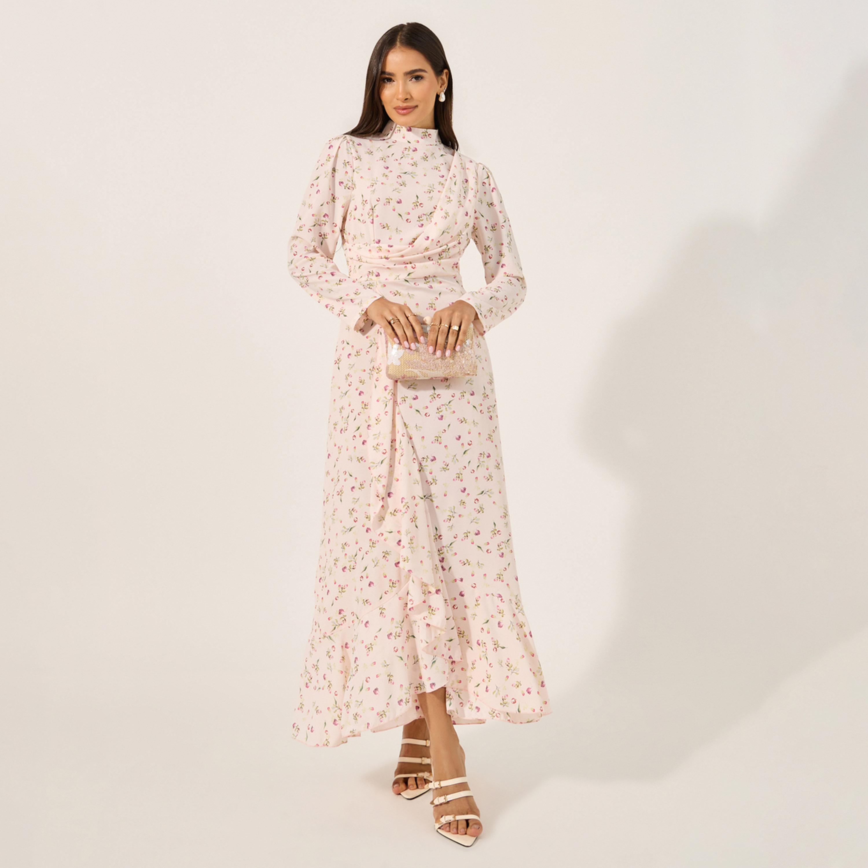 ستايلي - فستان ماكسي بقصة حرف A وأكمام طويلة بطبعة-women-clothing-dresses-image-2