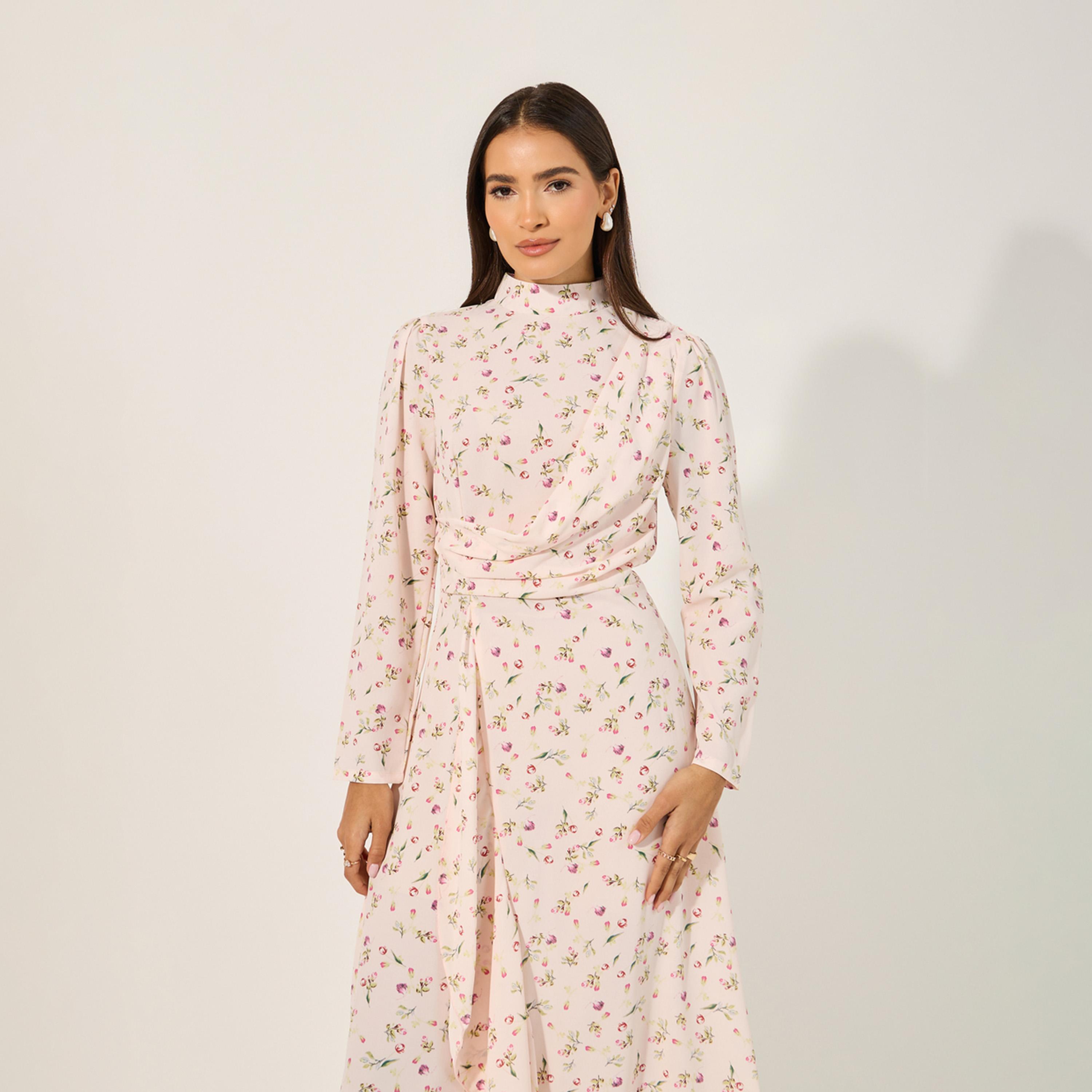ستايلي - فستان ماكسي بقصة حرف A وأكمام طويلة بطبعة-women-clothing-dresses-image-3