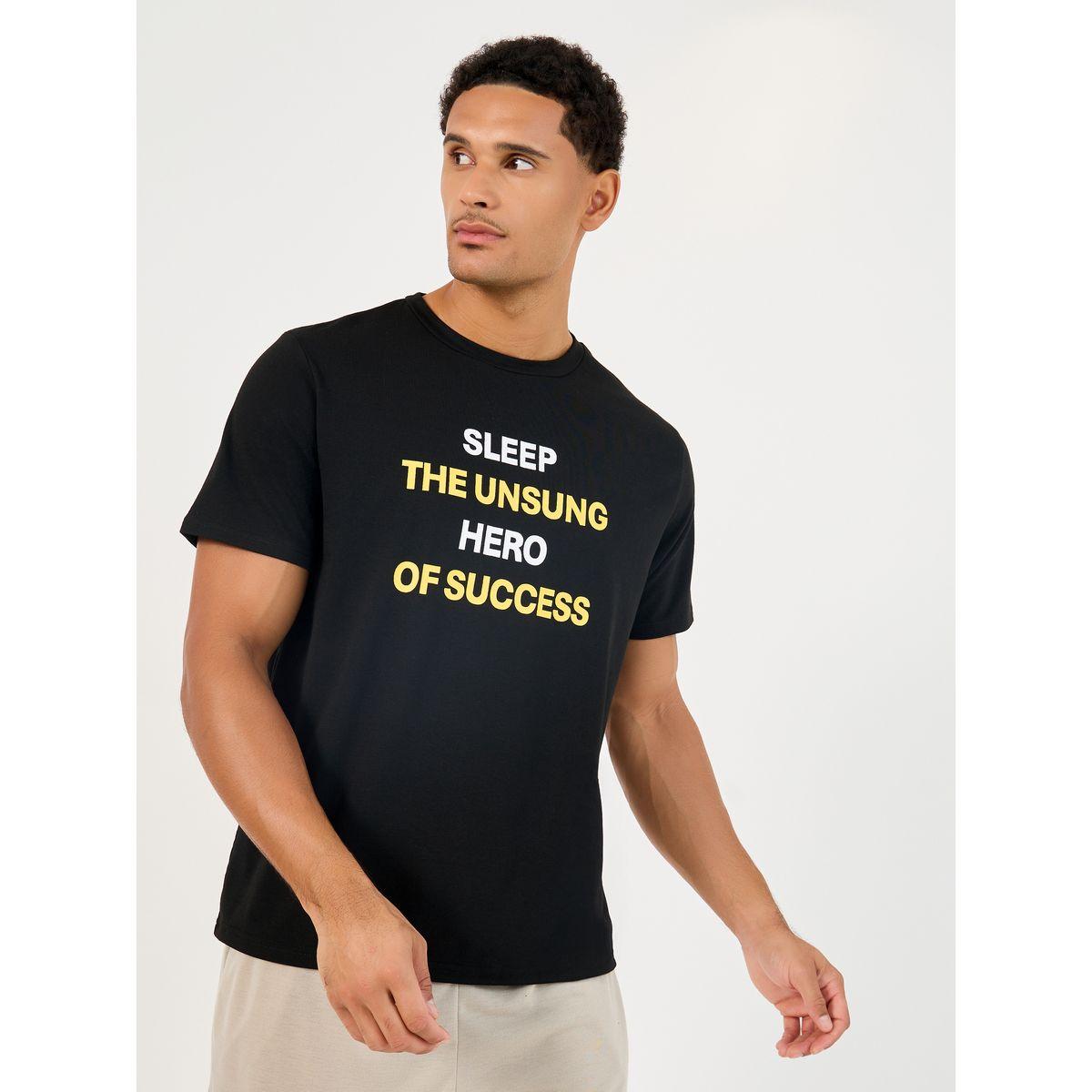 Styli Slogan Print Short Sleeve T-Shirt and Short Pyjama Set-men-clothing-nightwear-pyjamaandshorts-image-2