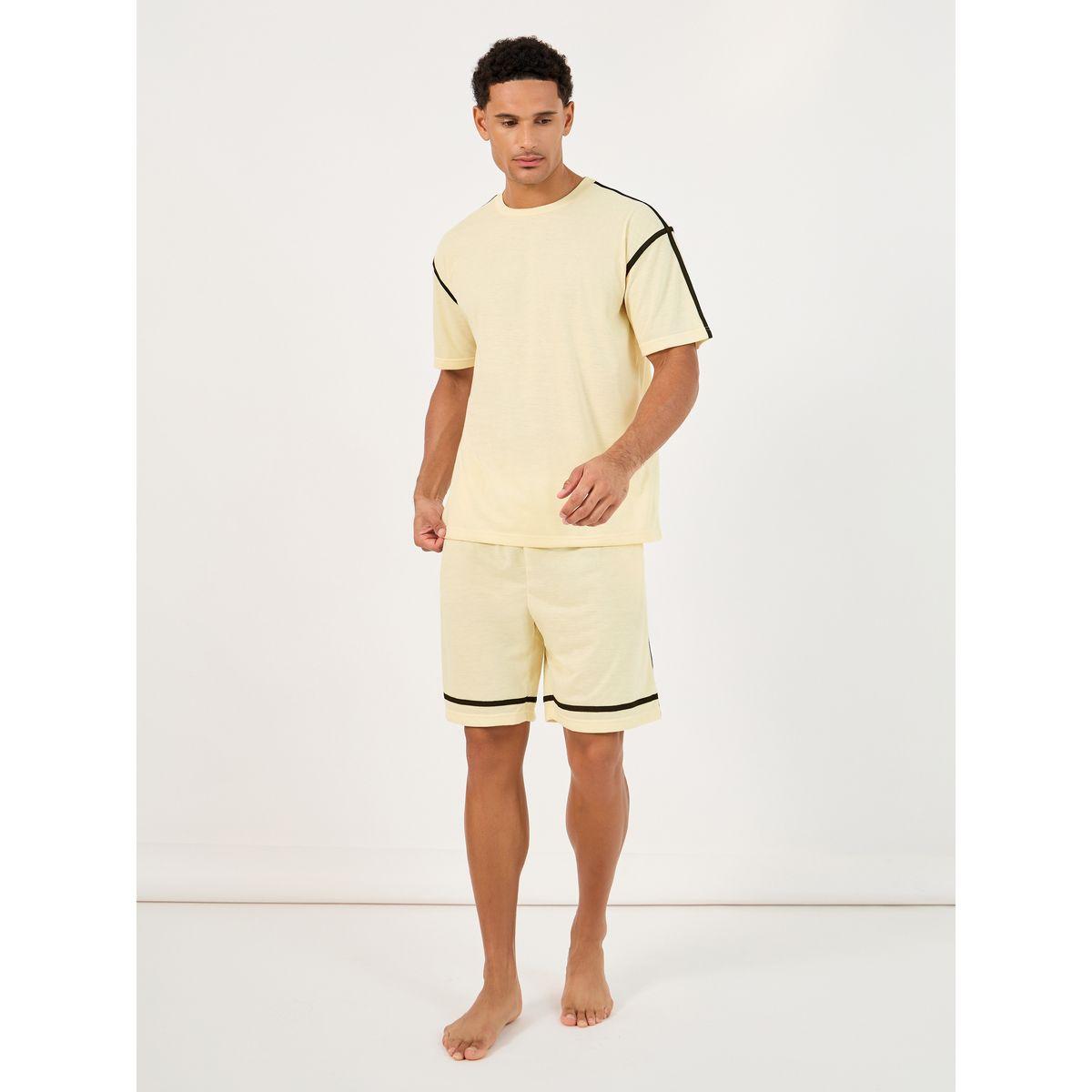 Styli Contrast Tape Short Sleeve T-Shirt and Shorts Set-men-clothing-nightwear-pyjamaandshorts-image-1