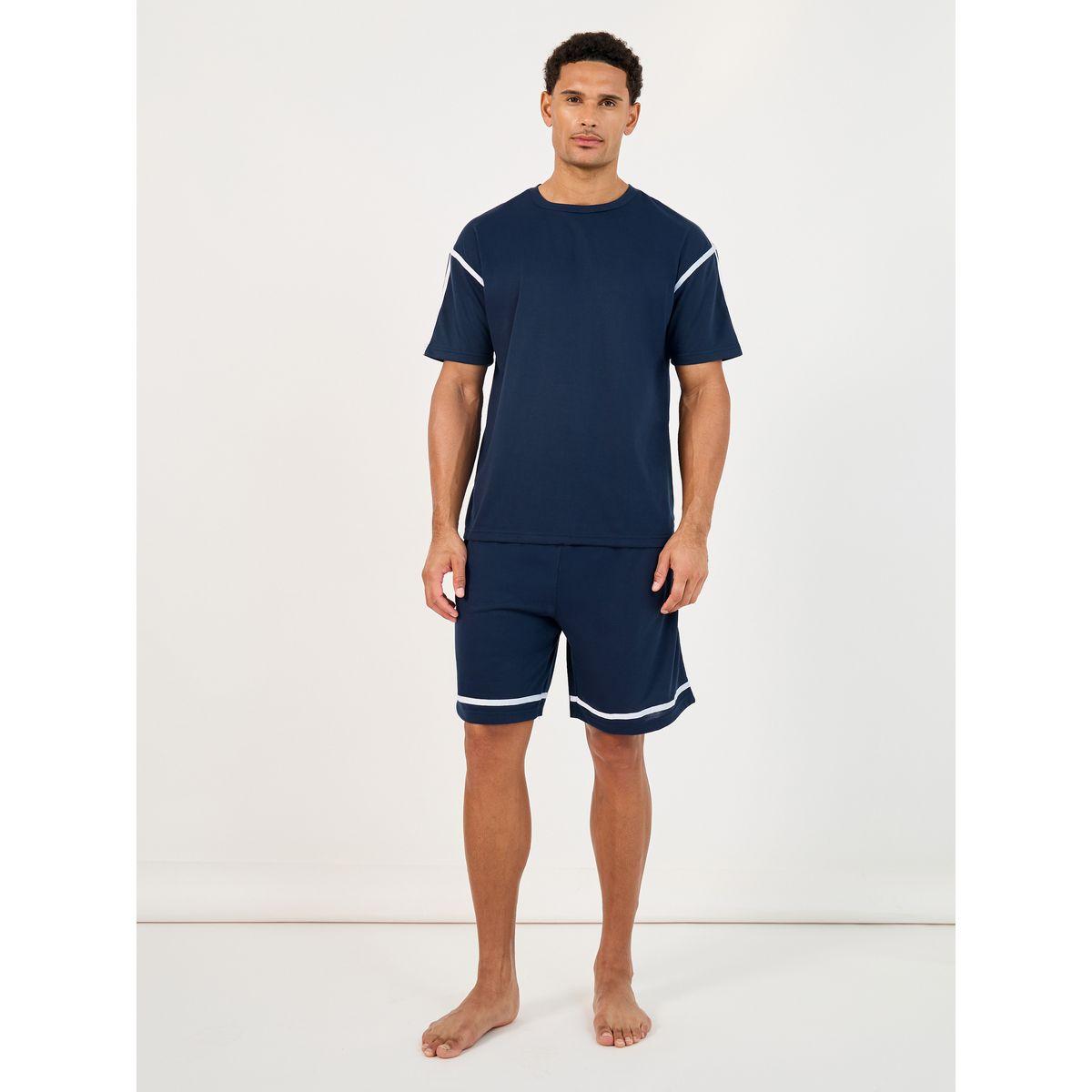 Styli Contrast Tape Short Sleeve T-Shirt and Shorts Set-men-clothing-nightwear-pyjamaandshorts-image-1