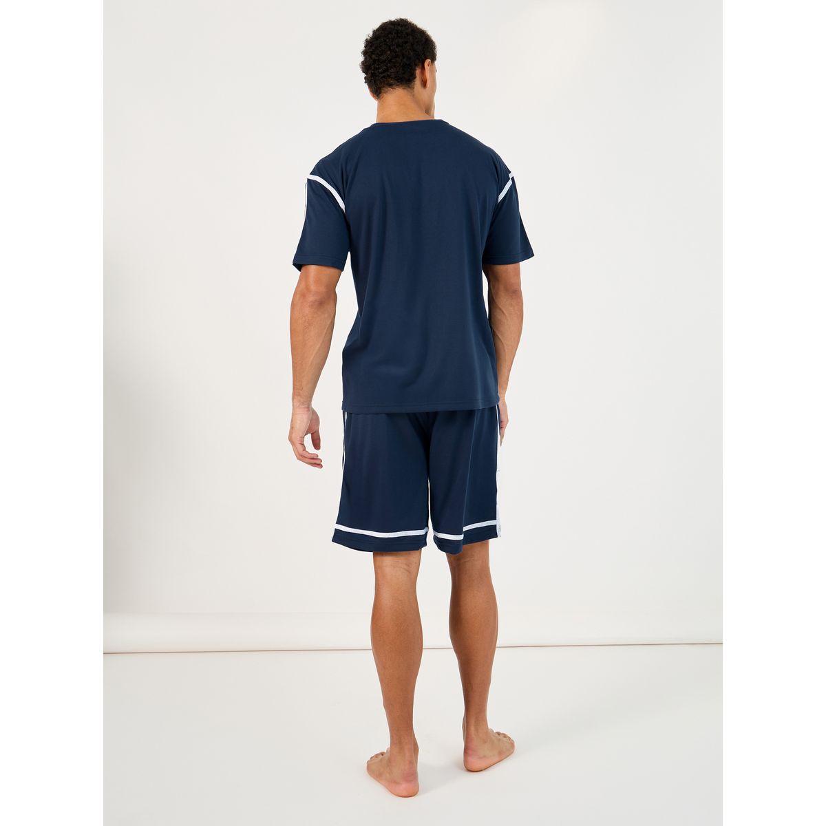 Styli Contrast Tape Short Sleeve T-Shirt and Shorts Set-men-clothing-nightwear-pyjamaandshorts-image-5