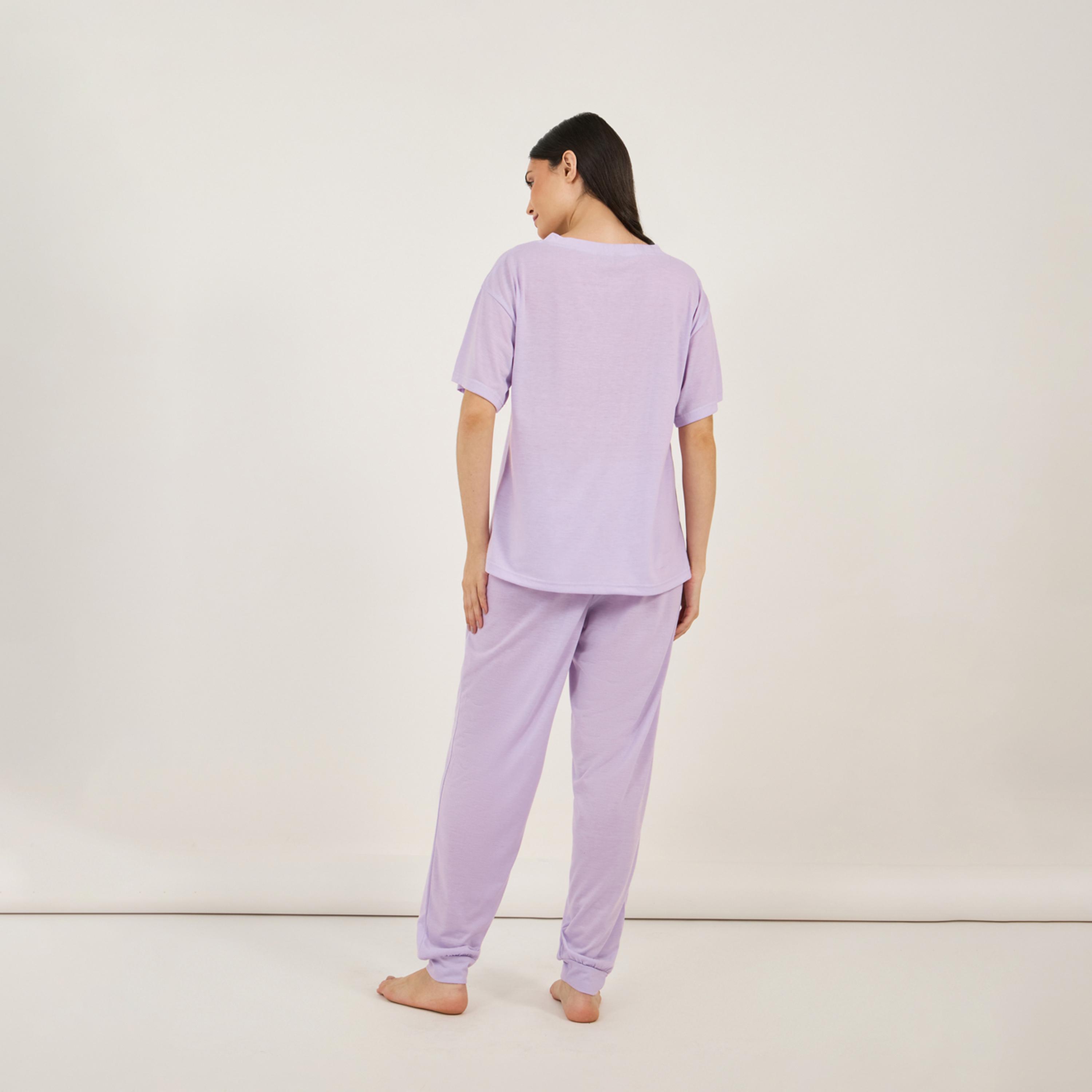 ستايلي - طقم تي شيرت بأكمام طويلة بفتحة حرف V مع بنطال بيجامة أنوايند تاكوز&نابس-women-clothing-nightwear-pyjamas-longsets-image-6