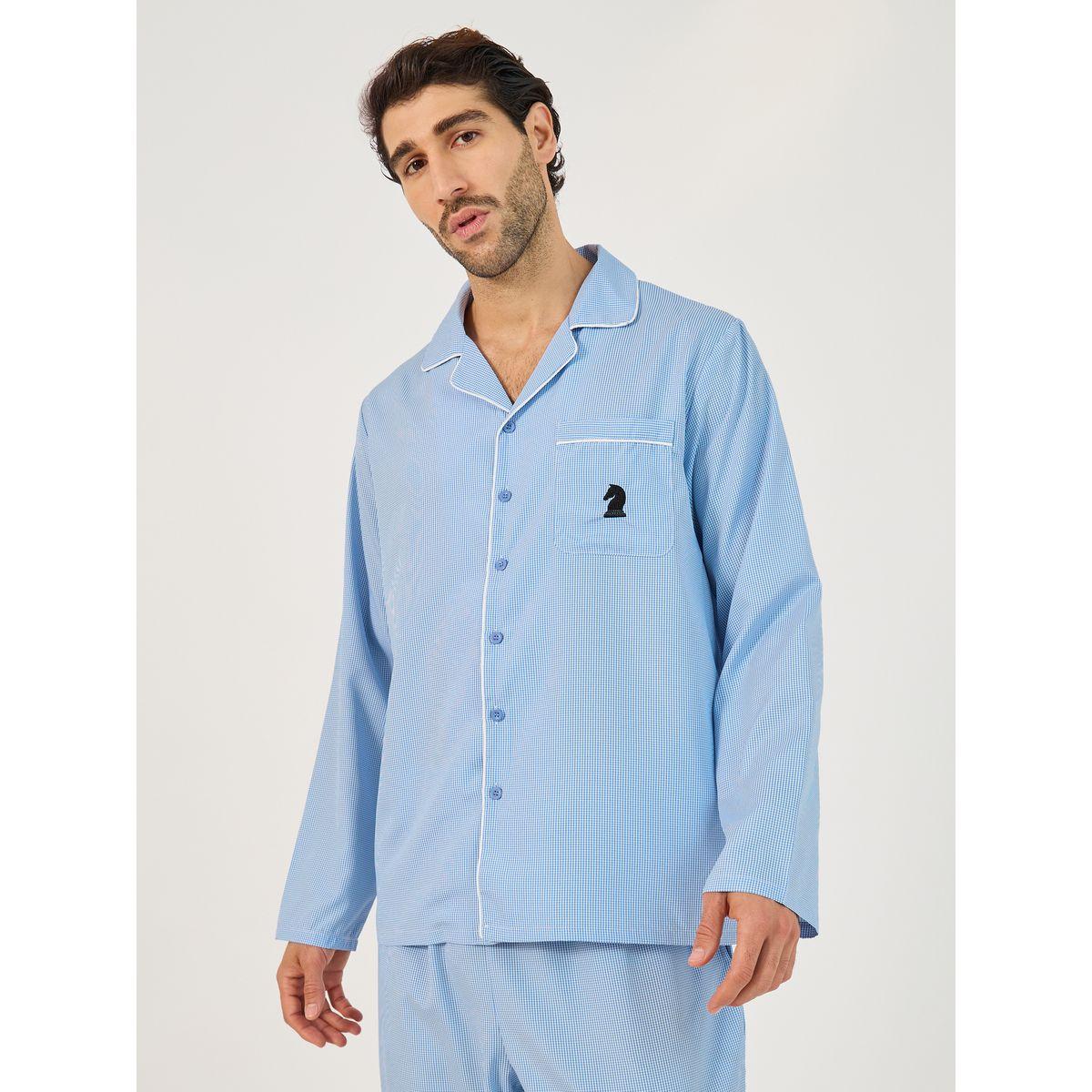 Styli Woven Checked Pocket Detail Shirt & Pyjama Set-men-clothing-nightwear-sets-image-2