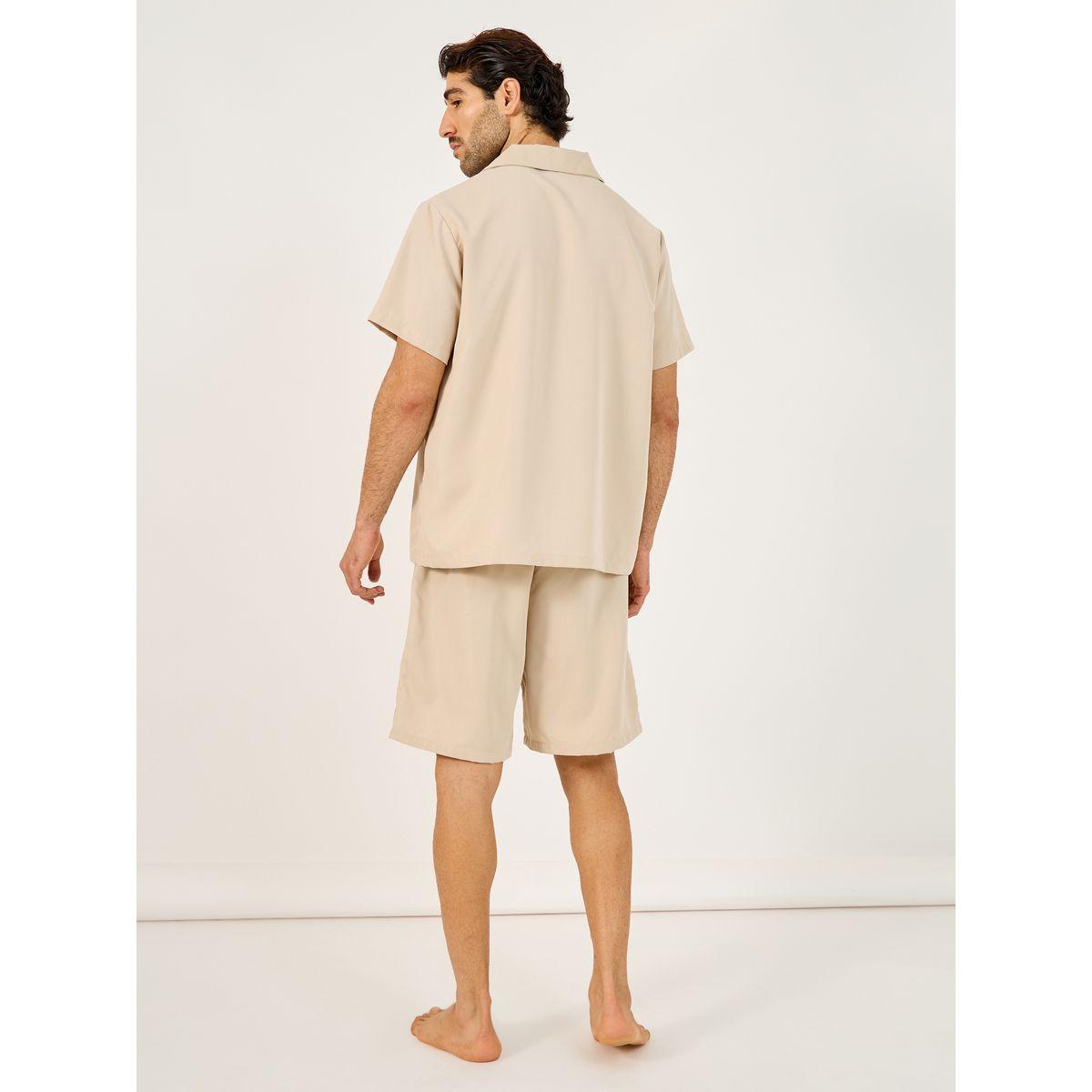 Styli Solid Woven Short Sleeve Collared Shirt and Shorts Set-men-clothing-nightwear-pyjamaandshorts-image-5