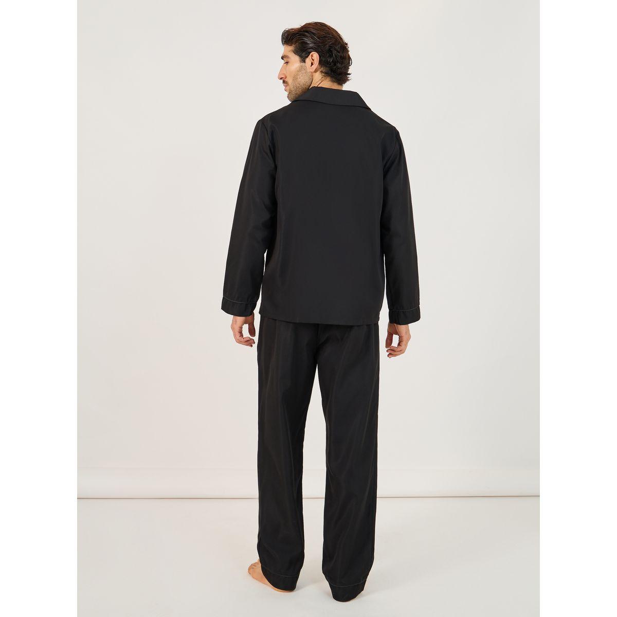 Styli Solid Woven Long Sleeve Shirt & Straight Pyjama Set-men-clothing-nightwear-sets-image-5