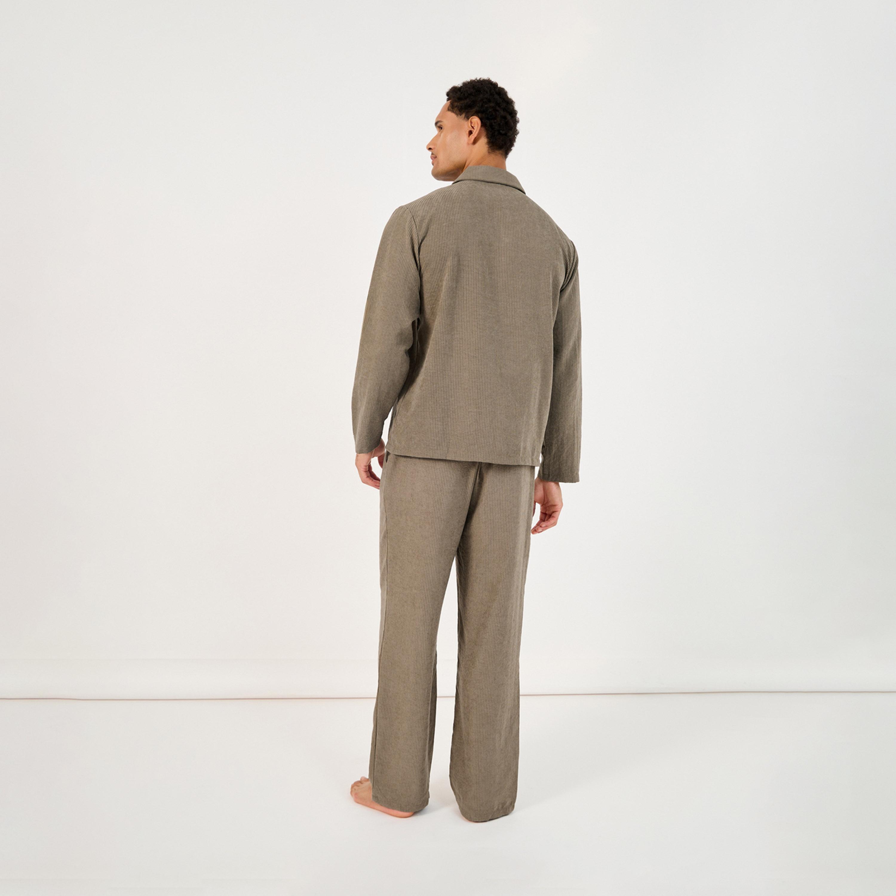 Styli Unwind Textured Woven Striped Long Sleeve Shirt & Pyjama Set-men-clothing-nightwear-sets-image-5