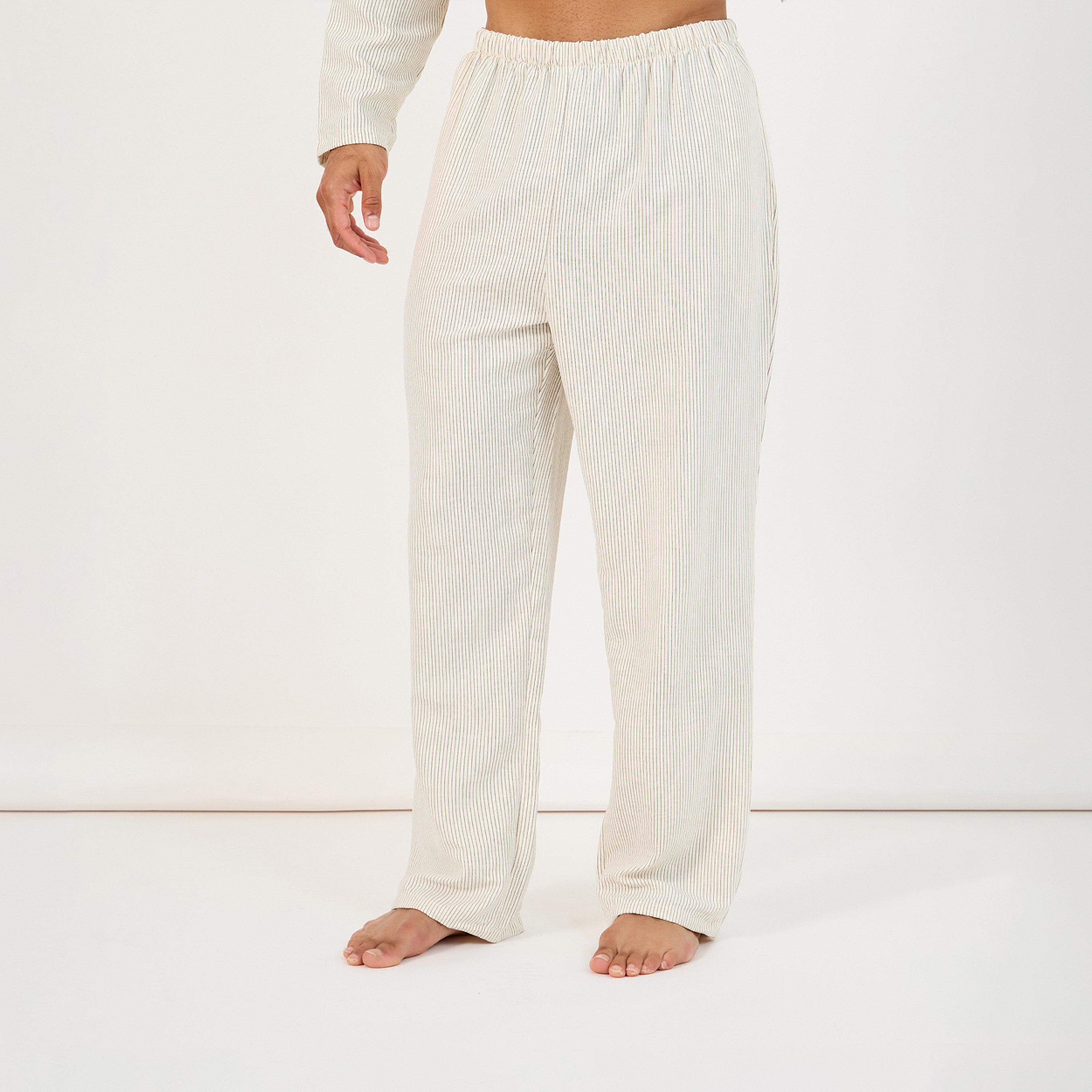 Styli Unwind Textured Woven Striped Long Sleeve Shirt & Pyjama Set-men-clothing-nightwear-sets-image-4