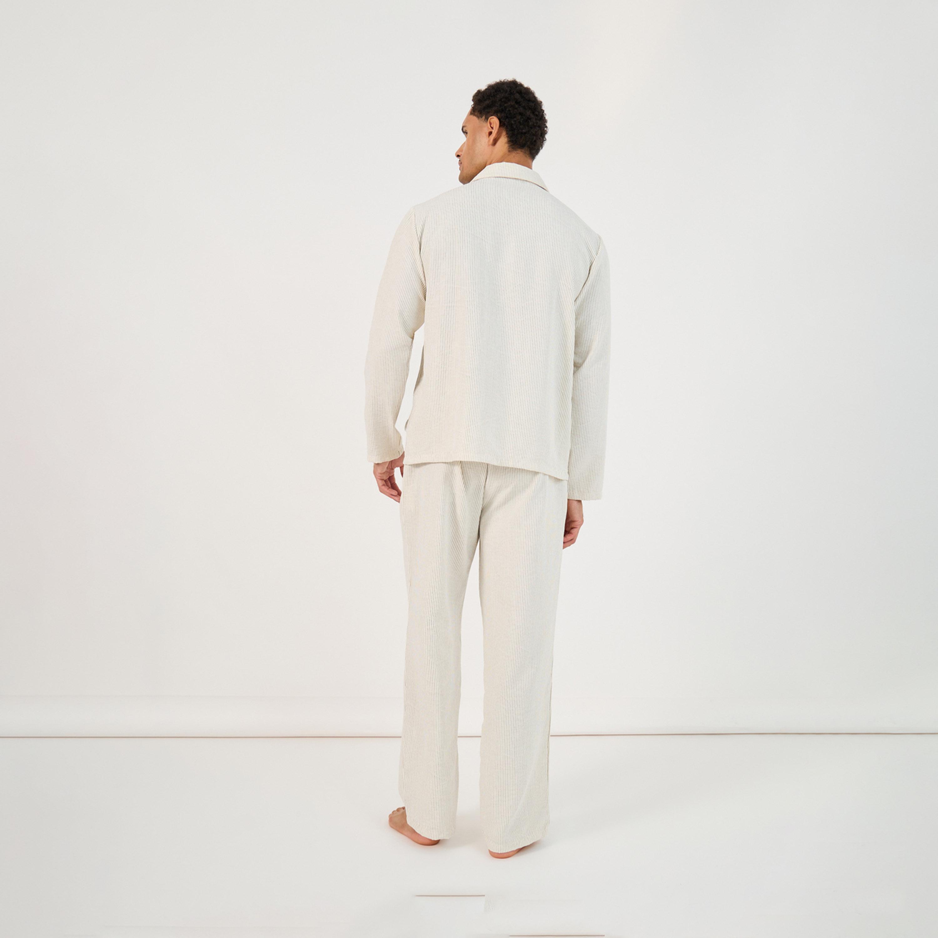 Styli Unwind Textured Woven Striped Long Sleeve Shirt & Pyjama Set-men-clothing-nightwear-sets-image-5