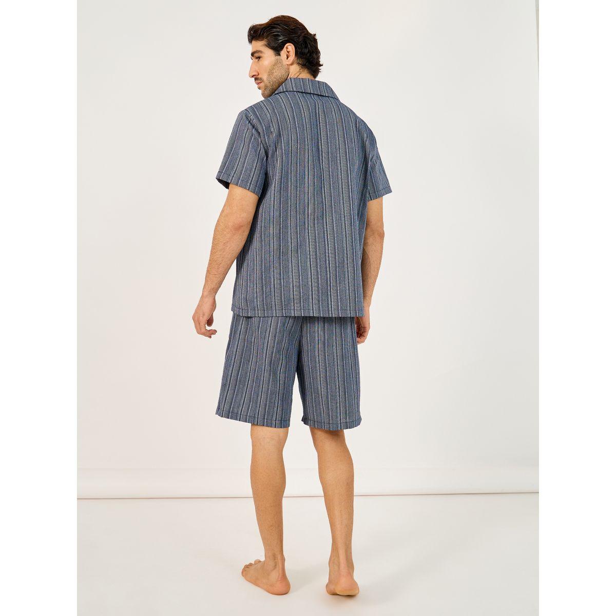 Styli Striped Short Sleeve Button Up Shirt & Shorts Pyjama Set-men-clothing-nightwear-sets-image-5