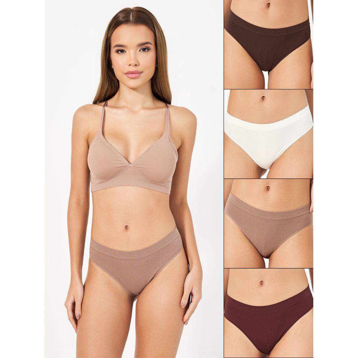 Styli Pack of 4 - Solid Ribbed Seamless High Leg Brief-women-clothing-lingerie-panties-image-1