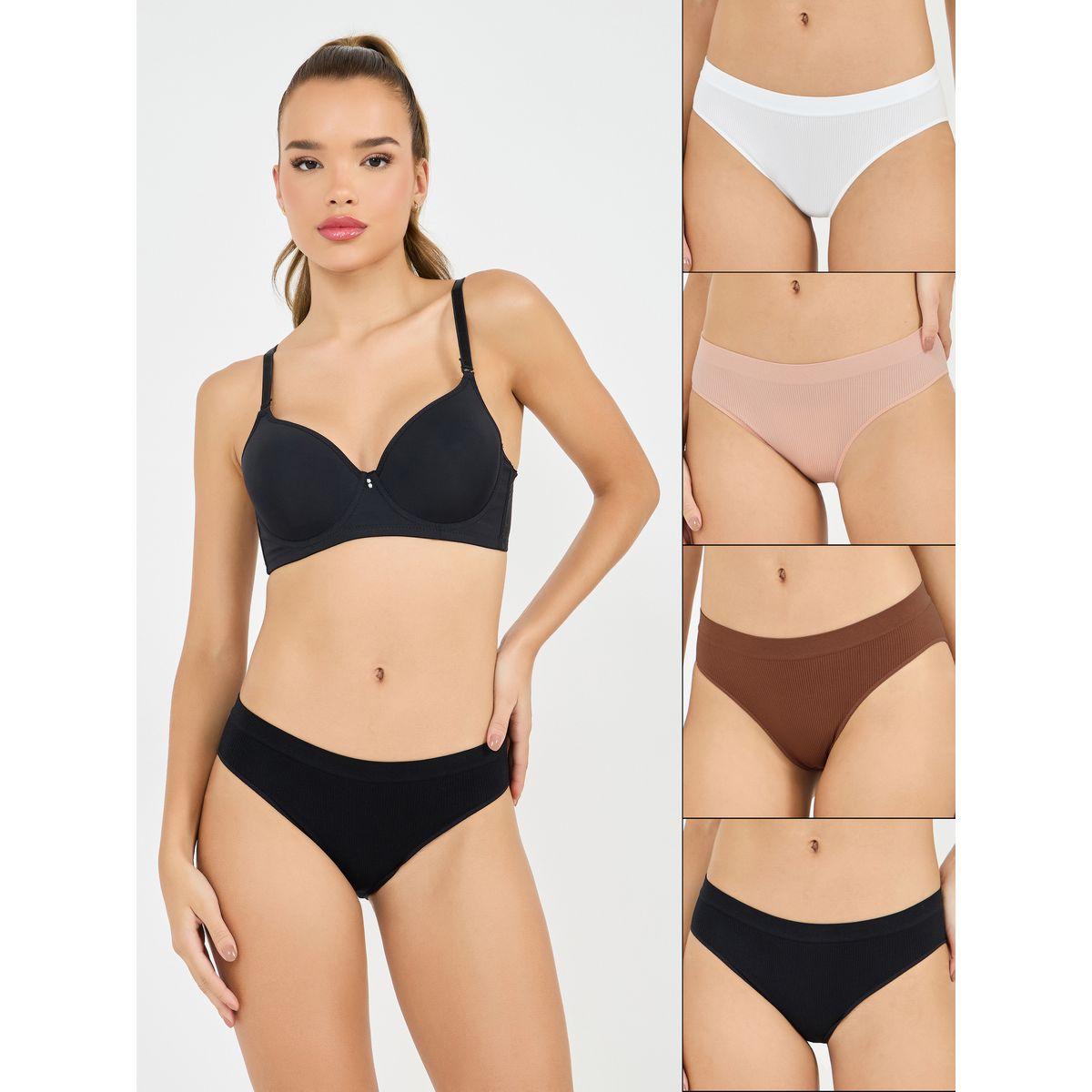 Styli Pack of 4 - Solid Ribbed Seamless High Leg Brief-women-clothing-lingerie-panties-image-1
