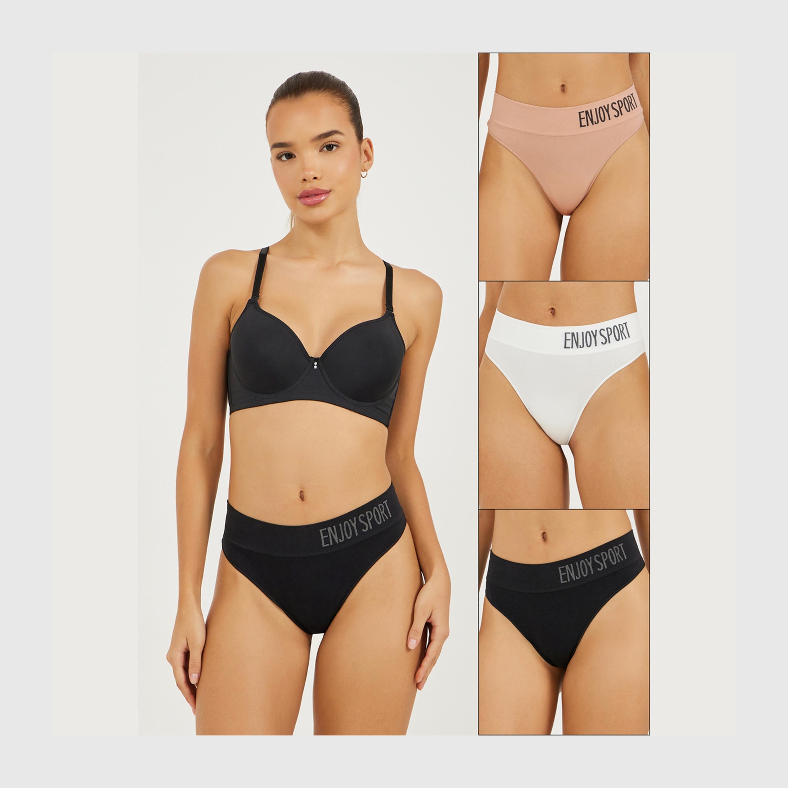 Styli Pack Of 3 - Slogan Print Seamless Thong-women-clothing-lingerie-panties-image-1