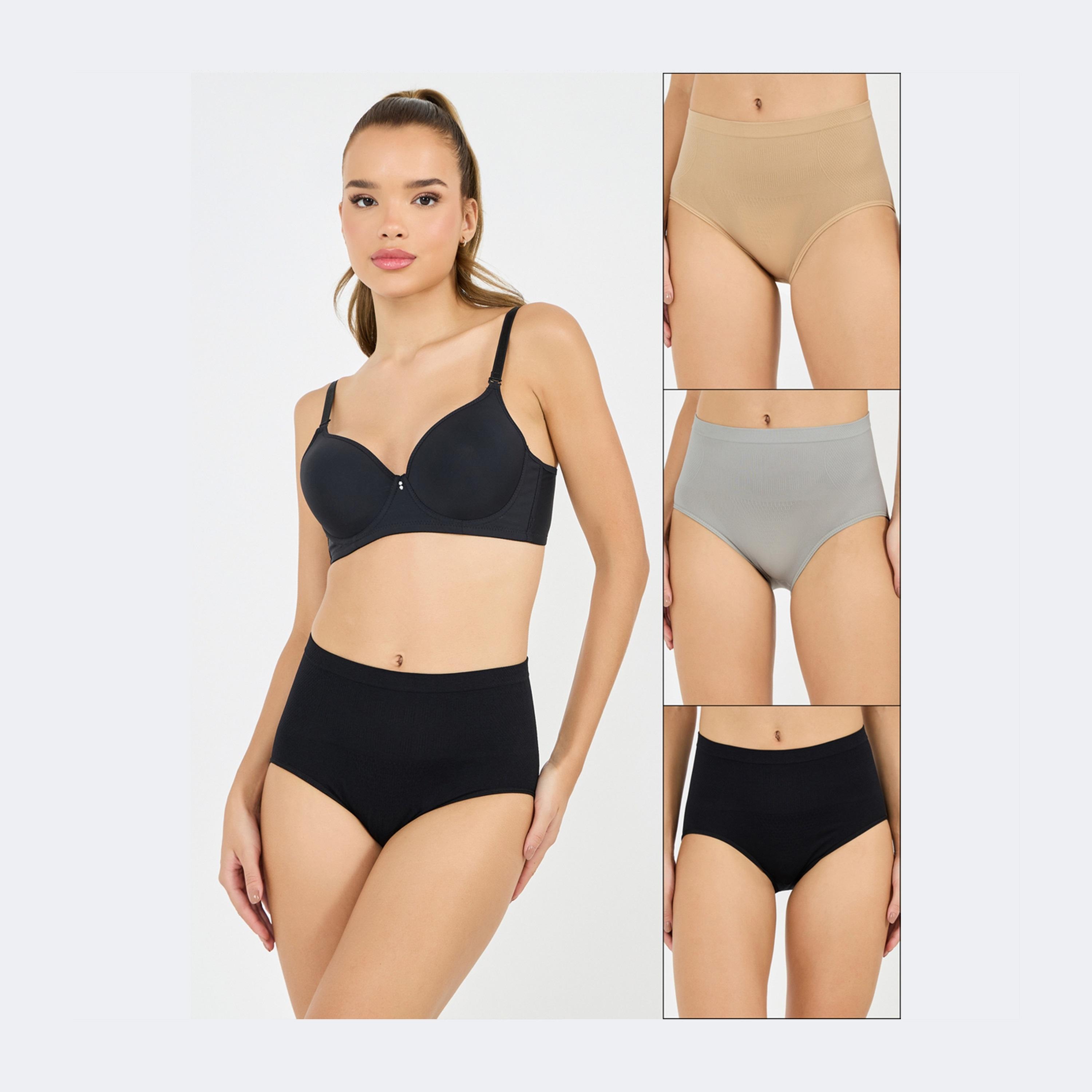 ستايلي - مجموعة من 3 قطع - ملابس داخلية كاملة بدون درزات-women-clothing-lingerie-panties-image-1