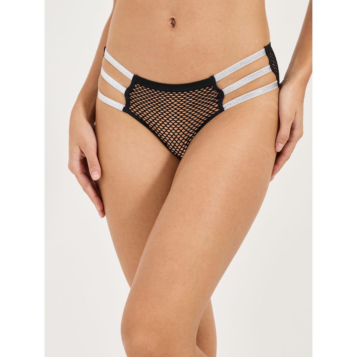 Styli Textured Cut-Out Glitter Strap Detail High Leg Brief-women-clothing-lingerie-panties-image-1