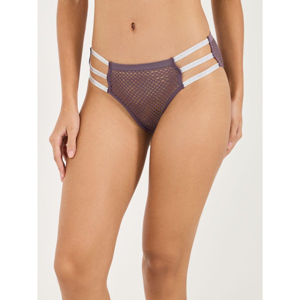 Styli Textured Cut-Out Glitter Strap Detail High Leg Brief-women-clothing-lingerie-panties-image-1