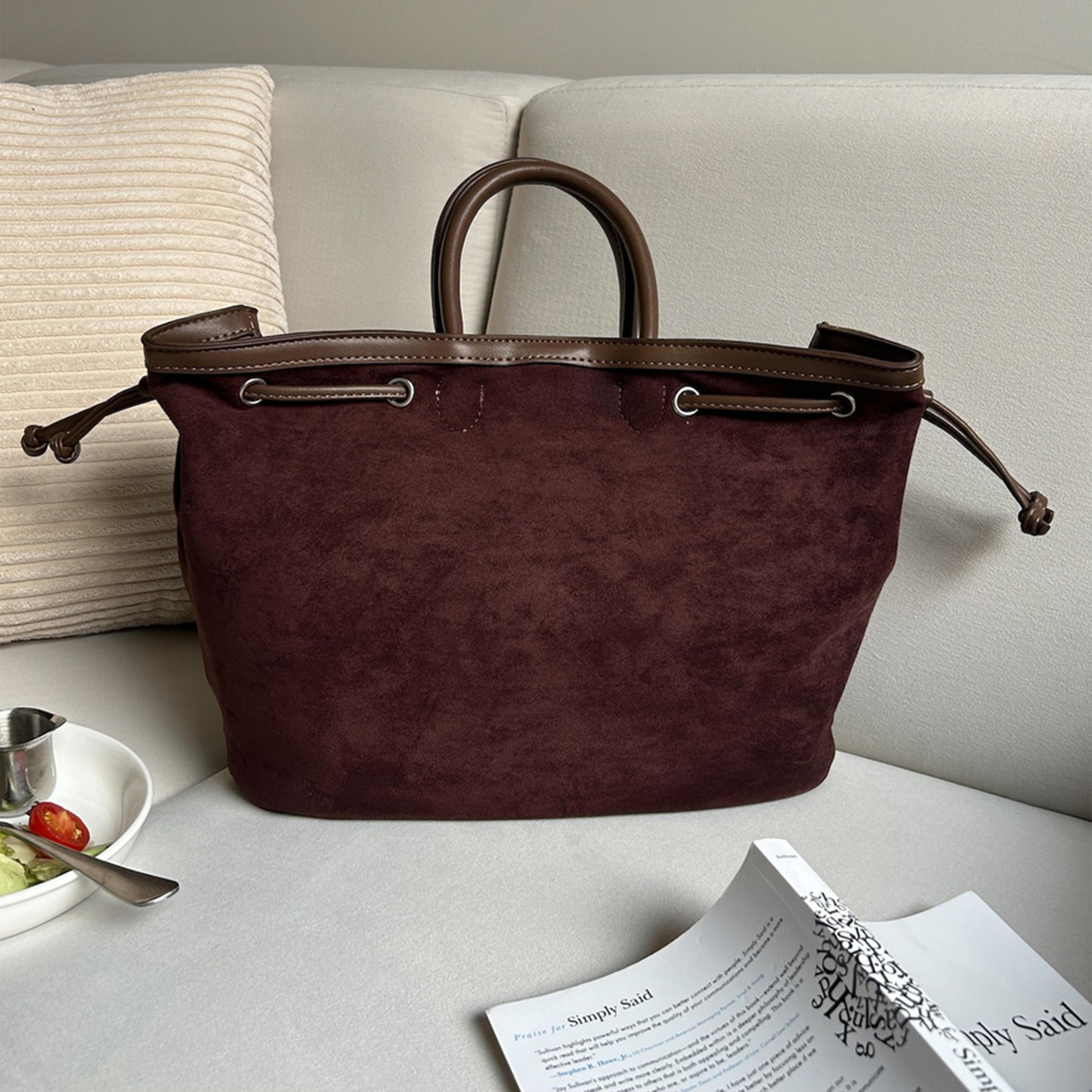 Styli Velvet Look Eyelet Tote Bag with Side Drawstrings-women-bagsandwallets-handbags-image-2