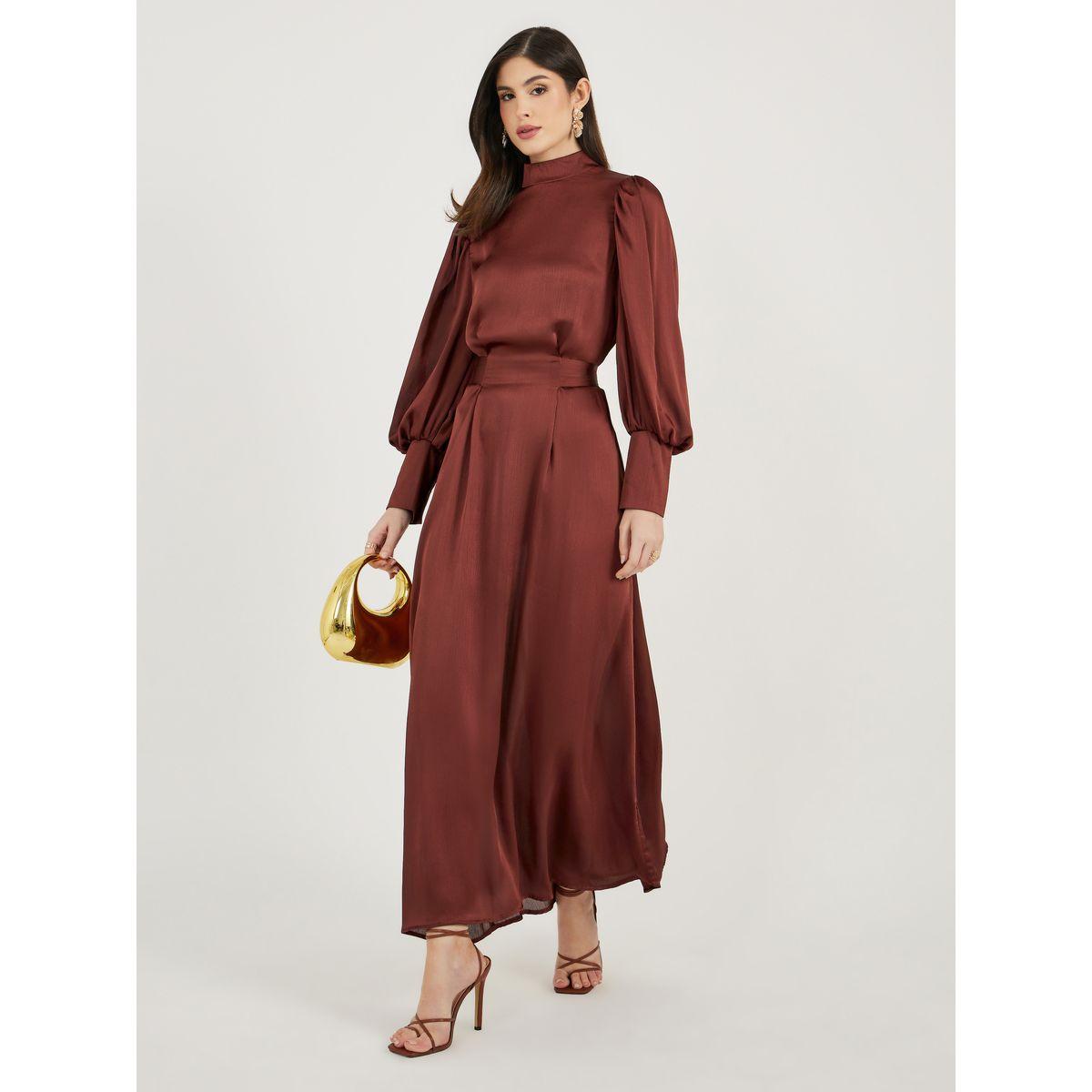 Styli Solid Balloon Sleeves A-Line Maxi Dress-women-clothing-dresses-image-1