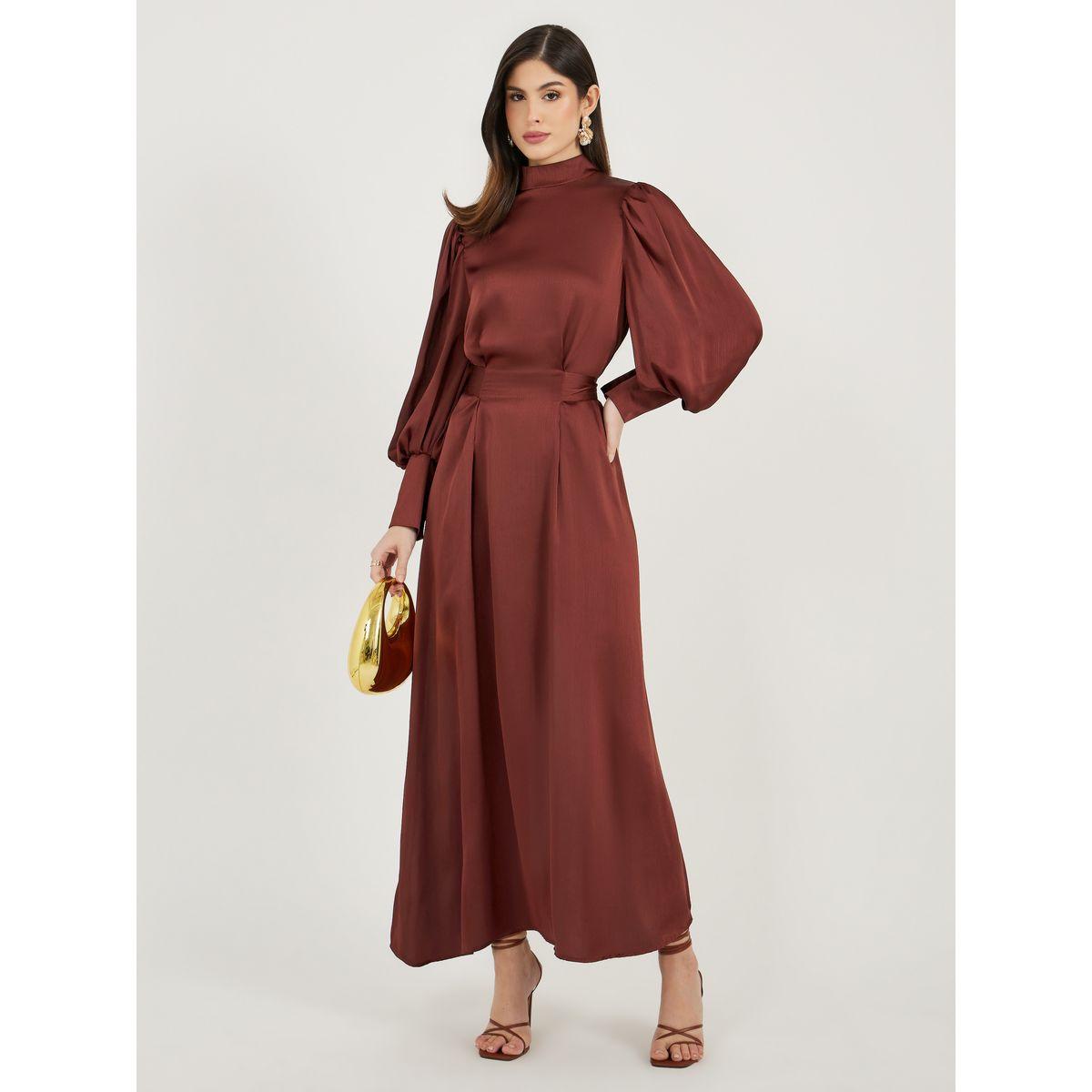 Styli Solid Balloon Sleeves A-Line Maxi Dress-women-clothing-dresses-image-2
