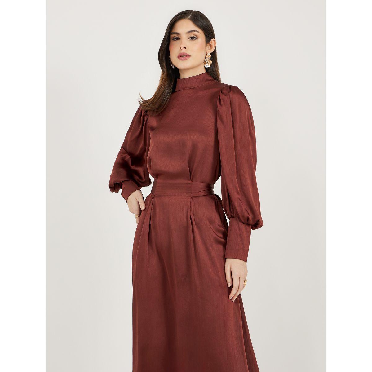 Styli Solid Balloon Sleeves A-Line Maxi Dress-women-clothing-dresses-image-3