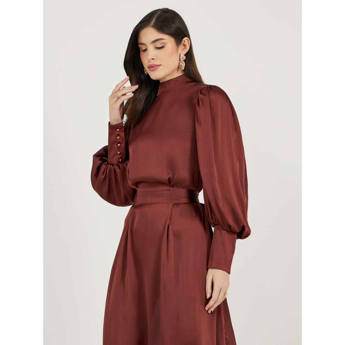Styli Solid Balloon Sleeves A-Line Maxi Dress-women-clothing-dresses-image-4